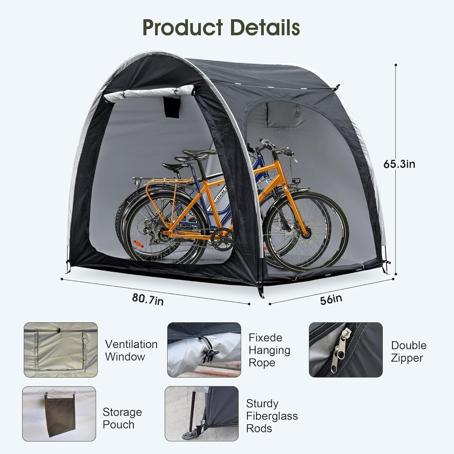 Bike Cover Tent, Bicycle Storage Shed, Outdoor Waterproof Bike Storage Tent Cover, Heavy Duty Aluminum Alloy Bracket Thicken Two Doors Tent for outside Outdoor Bicycle Sundries Storage image number 1