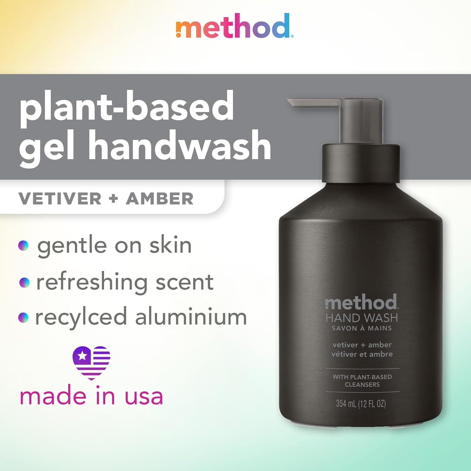 Method Gel Hand Soap, Vetiver + Amber, Reusable Black Aluminum Bottle, Biodegradable Formula, 12 Oz (Pack of 3) image number 4
