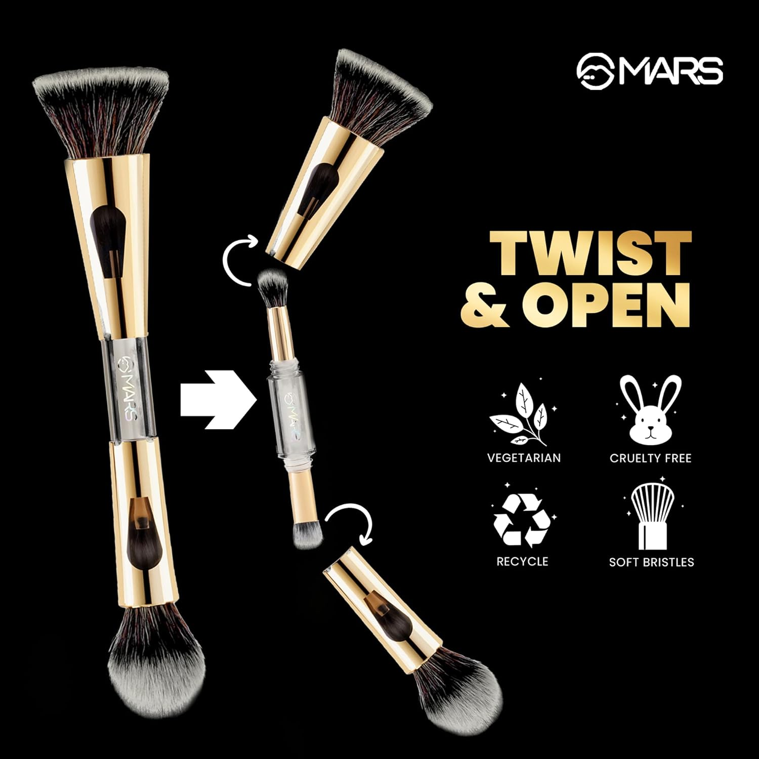 MARS 4 in 1 Travel Brush with Foundation Brush, Powder Brush, Eyeshadow Blending Brush & Flat Brush | Soft Bristles Makeup Brushes Set for Women image number 2