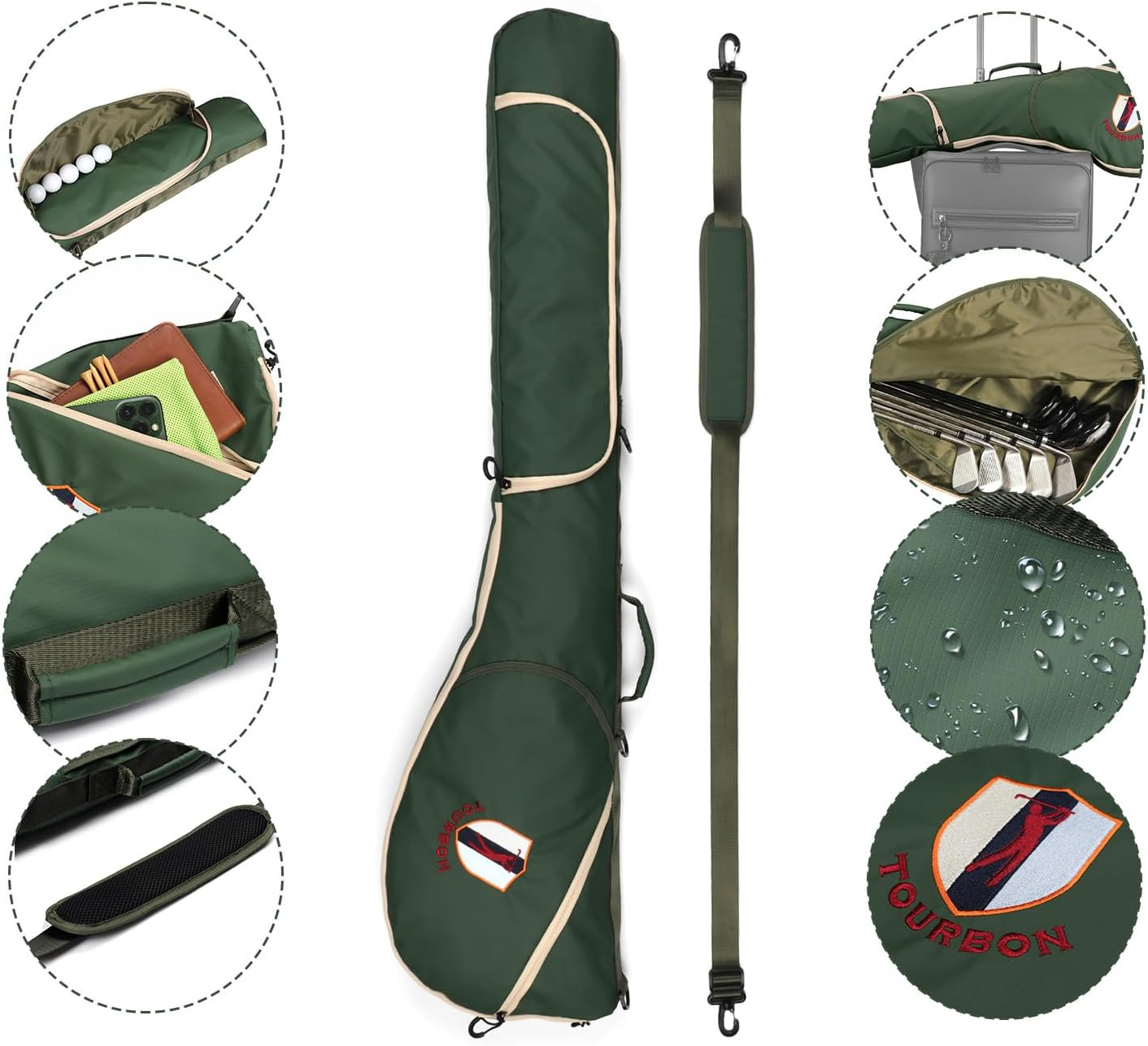 TOURBON Golf Bag Sunday Carry Golf Club Holder Case Driving Range Mini Course Practice Lightweight Travel Golf Bag for Men Women image number 5