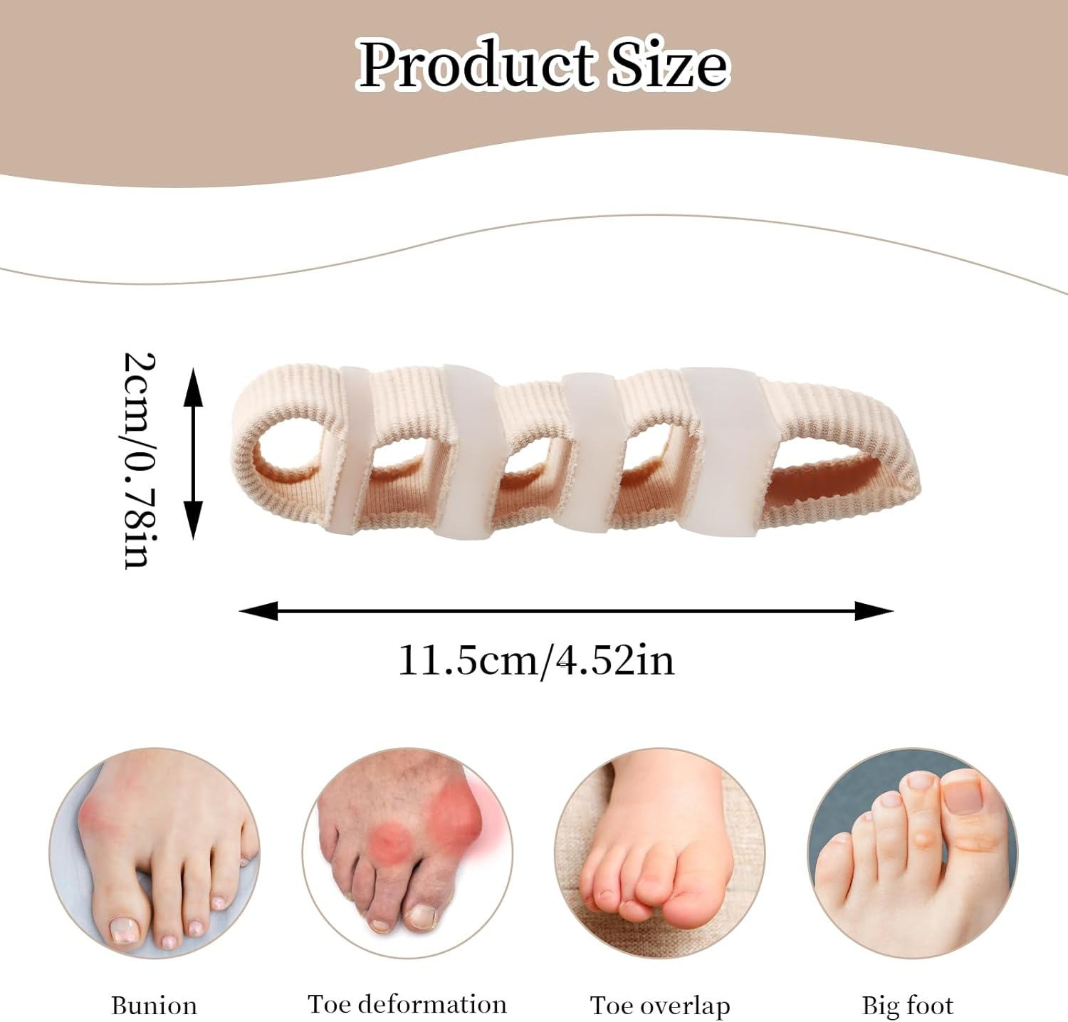 2 Pcs Gel Toe Separator, Tube Bandages, Silicone Toe Stretcher, Hallux Valgus Correction, Gel Big Toe Spacer with 5 Loops, Double Hole Toe Orthosis for Bunion Pain and Overlapping Toes, Women and Men (5 Toes * 2) image number 1