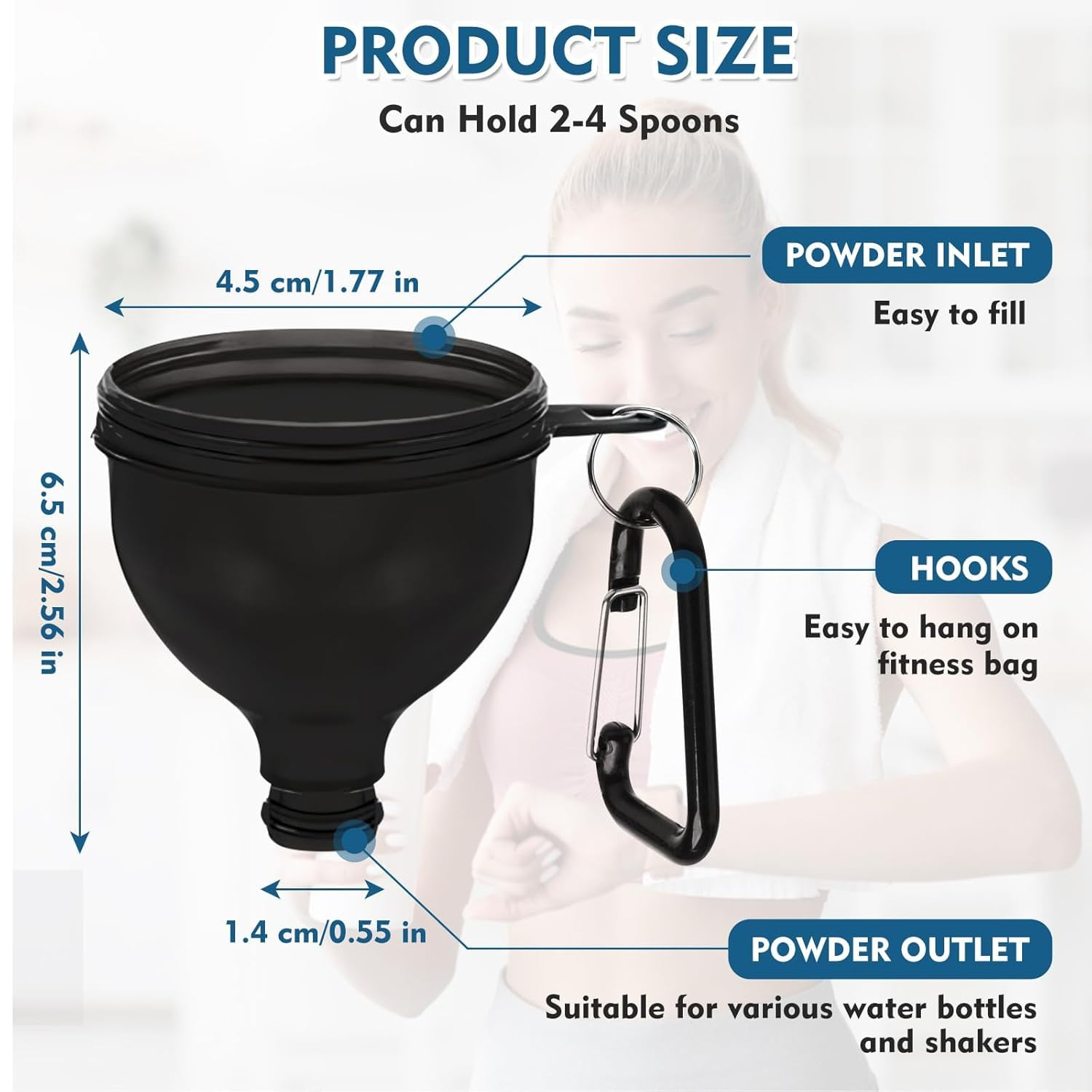 2 Pack Protein Powder Container to Go Mini Funnel with Keychain and Keyring,Water Bottle,Protein Funnel for Water Bottles & Shakers image number 6