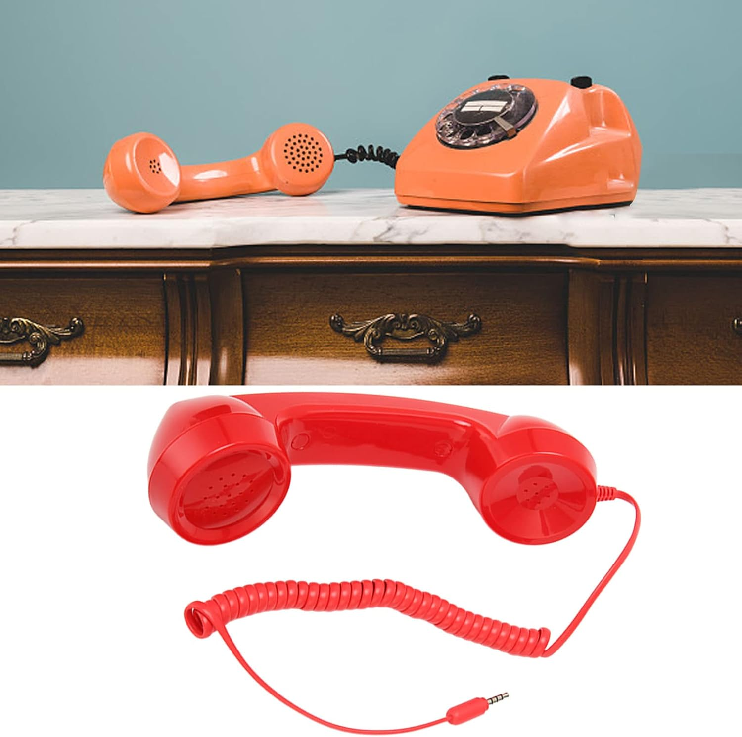 Retro Cell Phone Headset, Radiation-Proof Vintage Cable Telephone Headphones 3.5Mm Mobile Phone Earpiece with Microphone for Phones, Tablets, Notebooks, Computers Etc (Red) image number 1