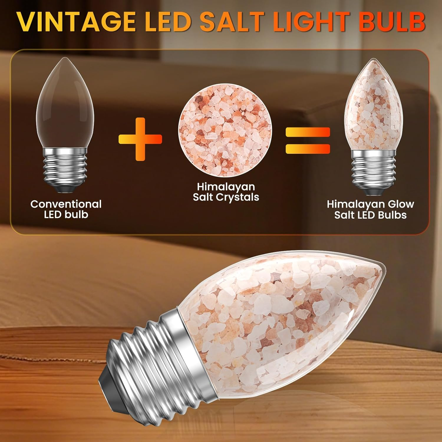 Brightark Himalayan Salt Lamp LED Light Bulbs, E27 2200K Warm Amber Pink, 3W Mood Lighting Night Light, C35 Salt Rock Stress Relief Bulbs for Bedroom, Decor, Sleep Light, Non-Dimmable, 2Pack image number 2