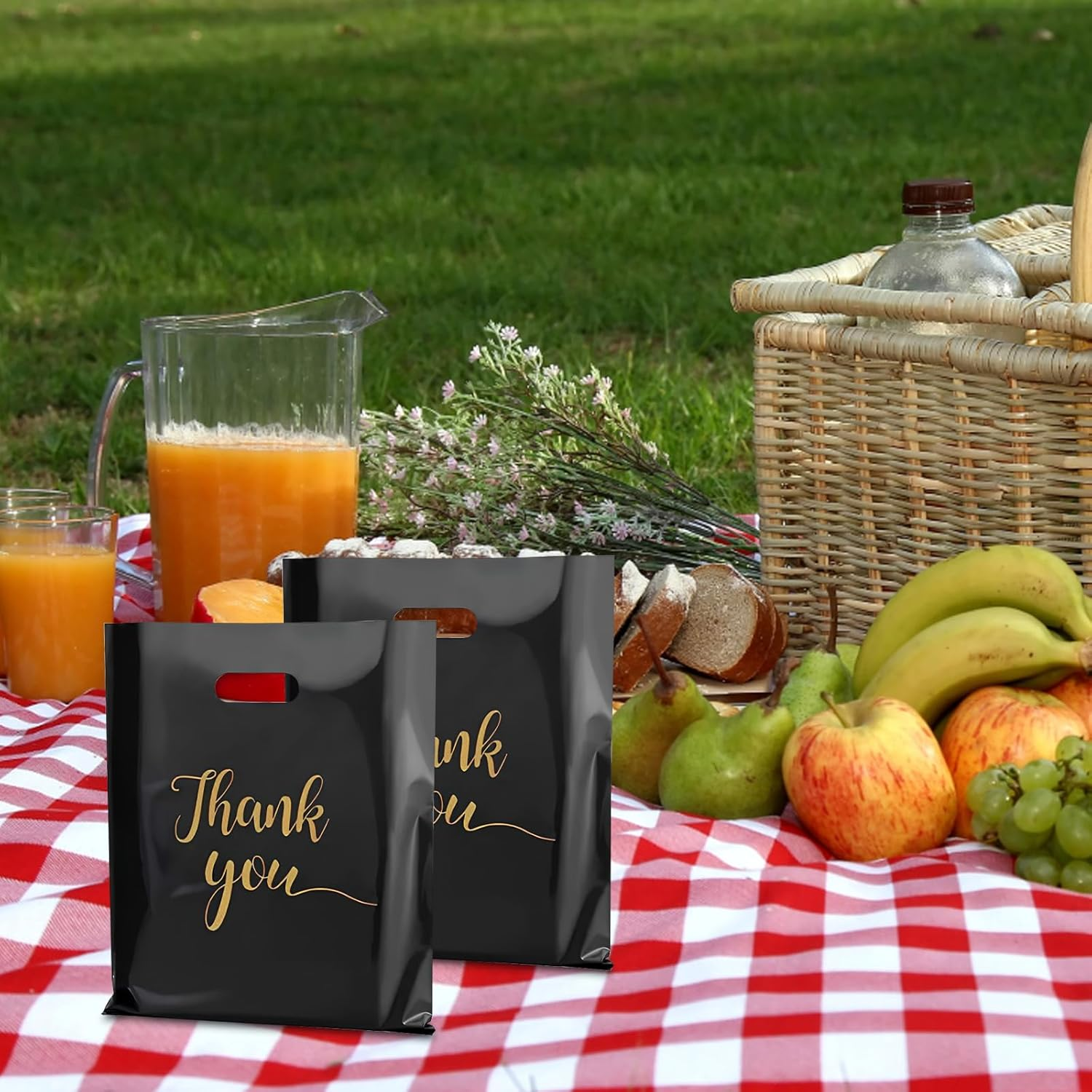 Thank You Bags 100Pcs Thank You Gift Bags 12X16In Retail Bags for Small Business Plastic Shopping Bags Goodie Bags for Stores, Boutique, Clothes, Business Gift (Black)