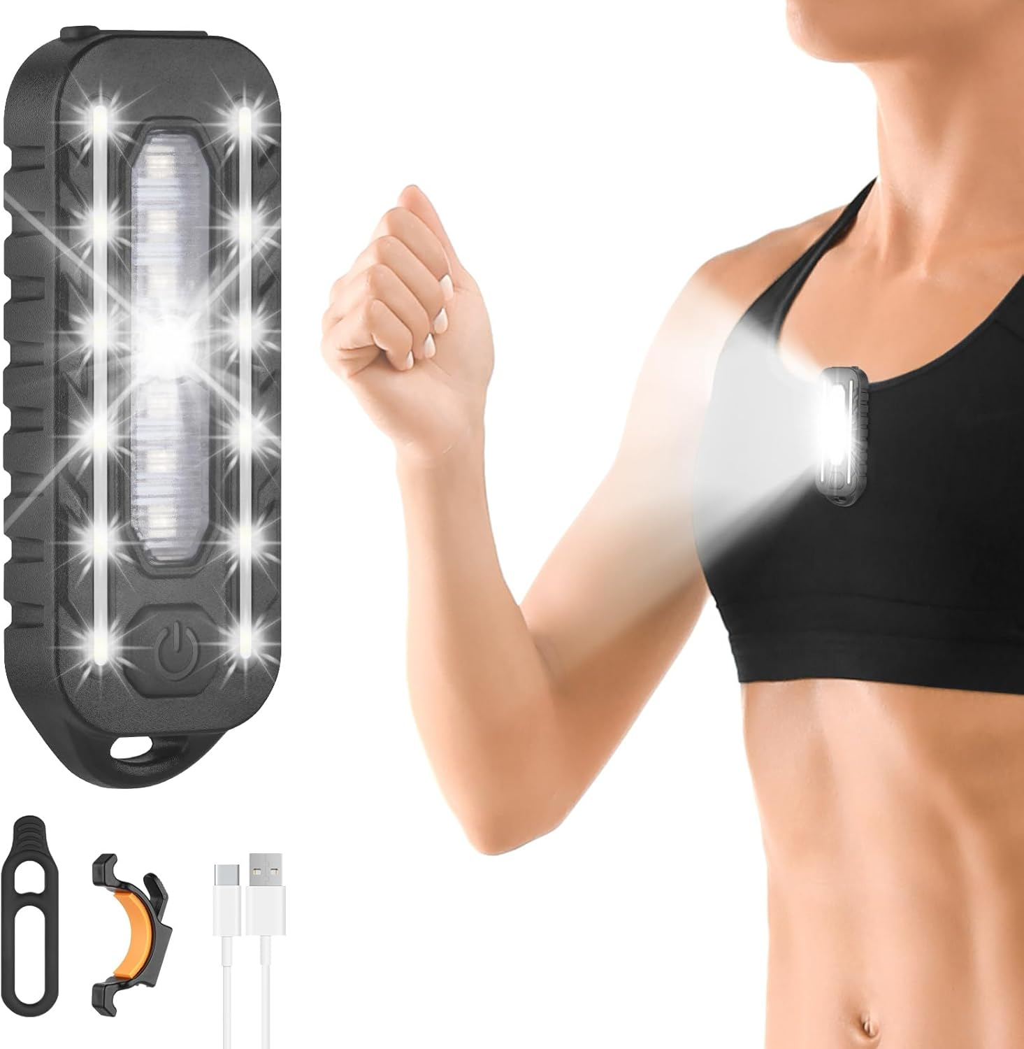 LED Clip Lamp, 5 Light Modes Running Light Small Headlamp Adjustable Headlamp USB Lamp IPX4 Waterproof Rechargeable Flashing Light with Red Light Lighting Effects for Jogging Camping image number 6