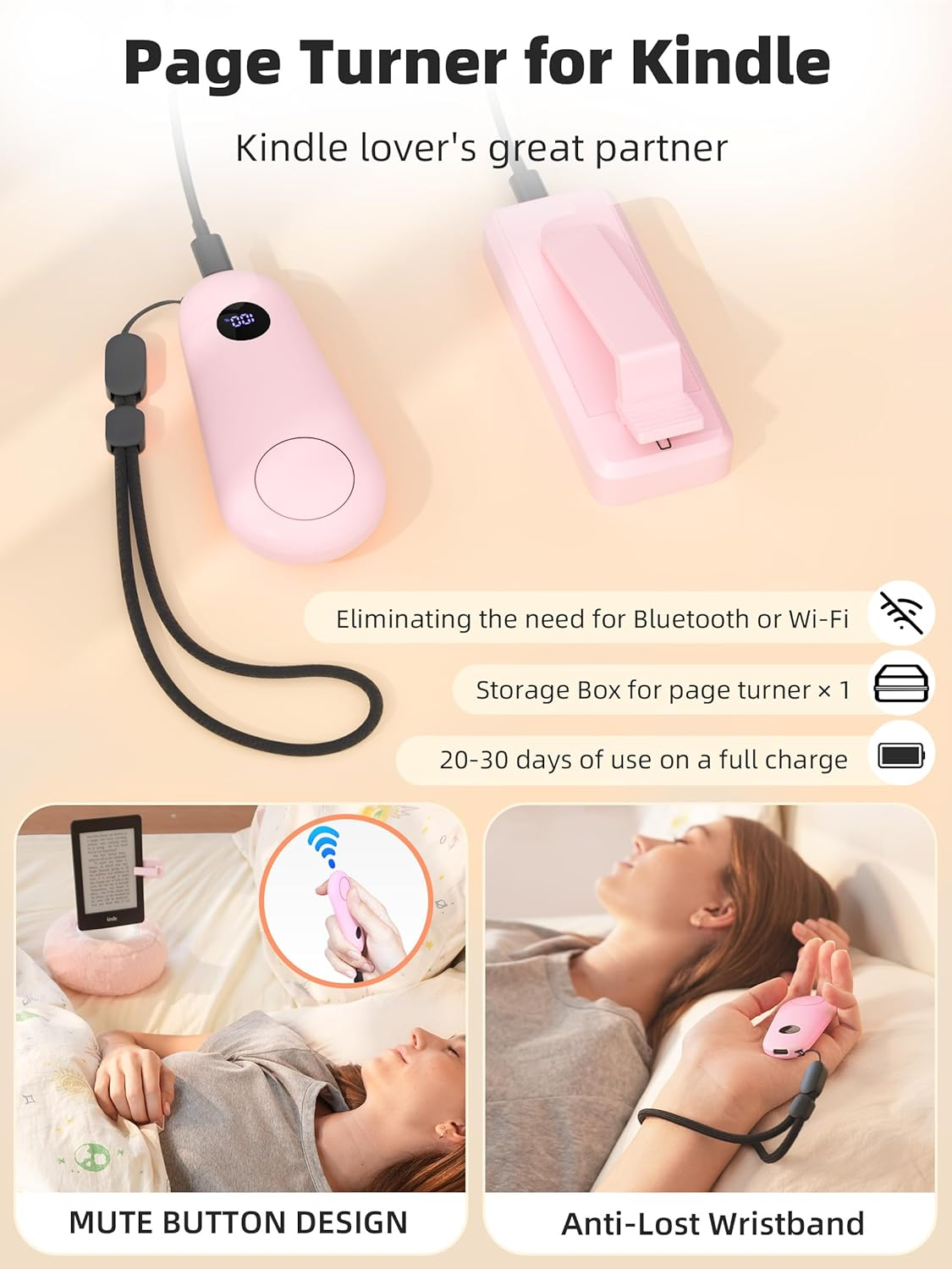 Magnetic Kindle Holder with Page Turner, Cozy Pillow Kindle Stand for Reading, 360&deg; Adjustable Phone Holder for Bed, Small Bowl for Tablet Stand with Stable Suction Base (Pink) - White image number 7