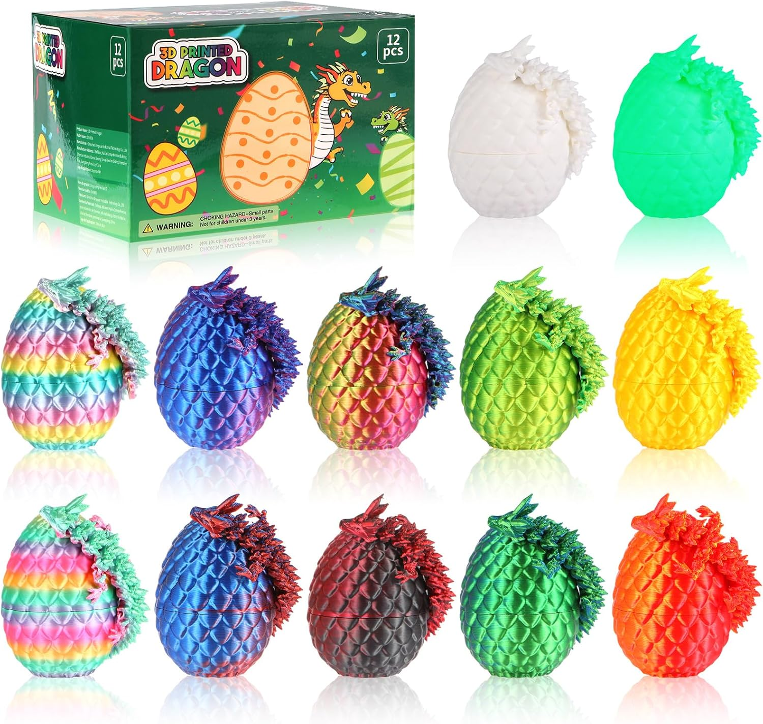 12PCS 3D Printed Dragon Eggs with Dragon Inside, Mini Dragon Egg Set Articulated Crystal Dragon Fidget Toy, Cool Stuff Fun Gifts for Adults Teens Boy Gifts Easter Basket Stuffers image number 2