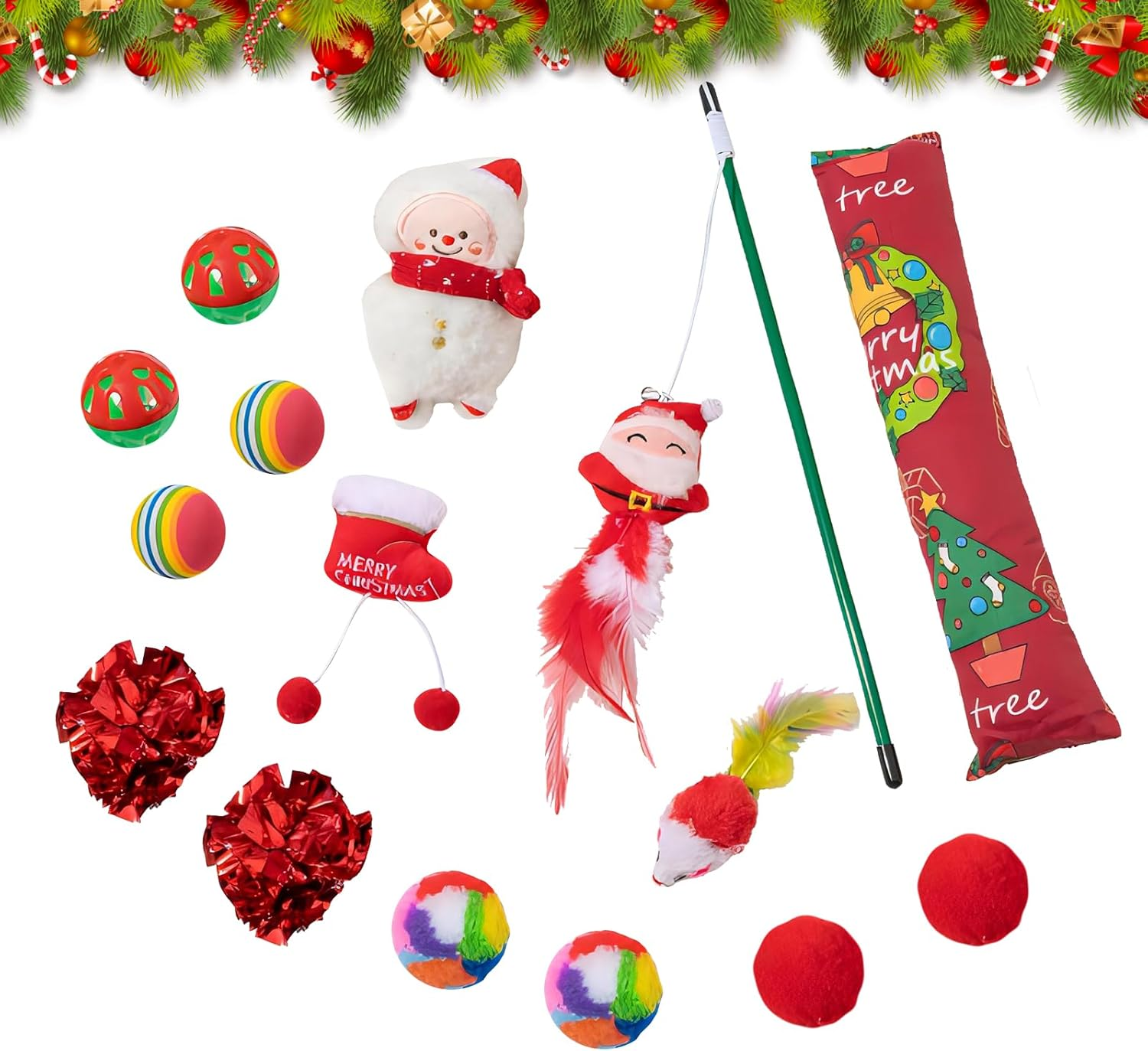 15 Pcs Cat Toys, Kitten Interactive Toys Set, Kitten Christmas Toy, Christmas Cat Toy, Cat Interactive Toys, Indoor Cats Kitten Fun Toy, with Fluffy Mouse Various Balls Feather Toy Cute Doll image number 2
