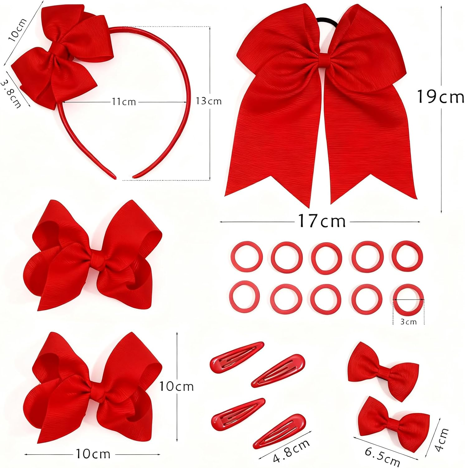 20Pcs Red Hair Bows for Girls - Hypoallergenic Safe Soft Accessories Kit | Headbands, Hair Clips, Ponytail Holders & Barrettes, Cute Sparkly Birthday Gift image number 5