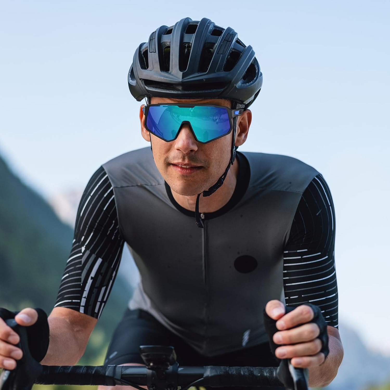 Polarized Sports Sunglasses for Men Women Driving Fishing Golf Cycling with UV400 Protection Outdoor Sun Glasses - Black Matte Frame With Red Lens image number 3