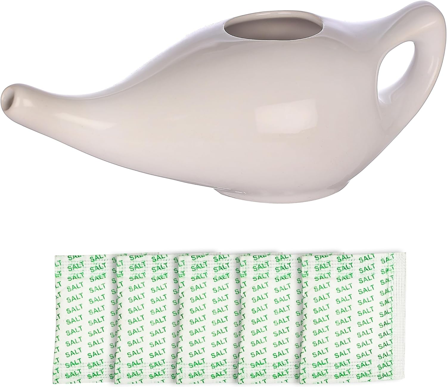 Healthgoosaau - Durable Ceramic Neti Pot for Nasal Cleansing with 5 Sachets Neti Salt - 225 Ml Capacity image number 1
