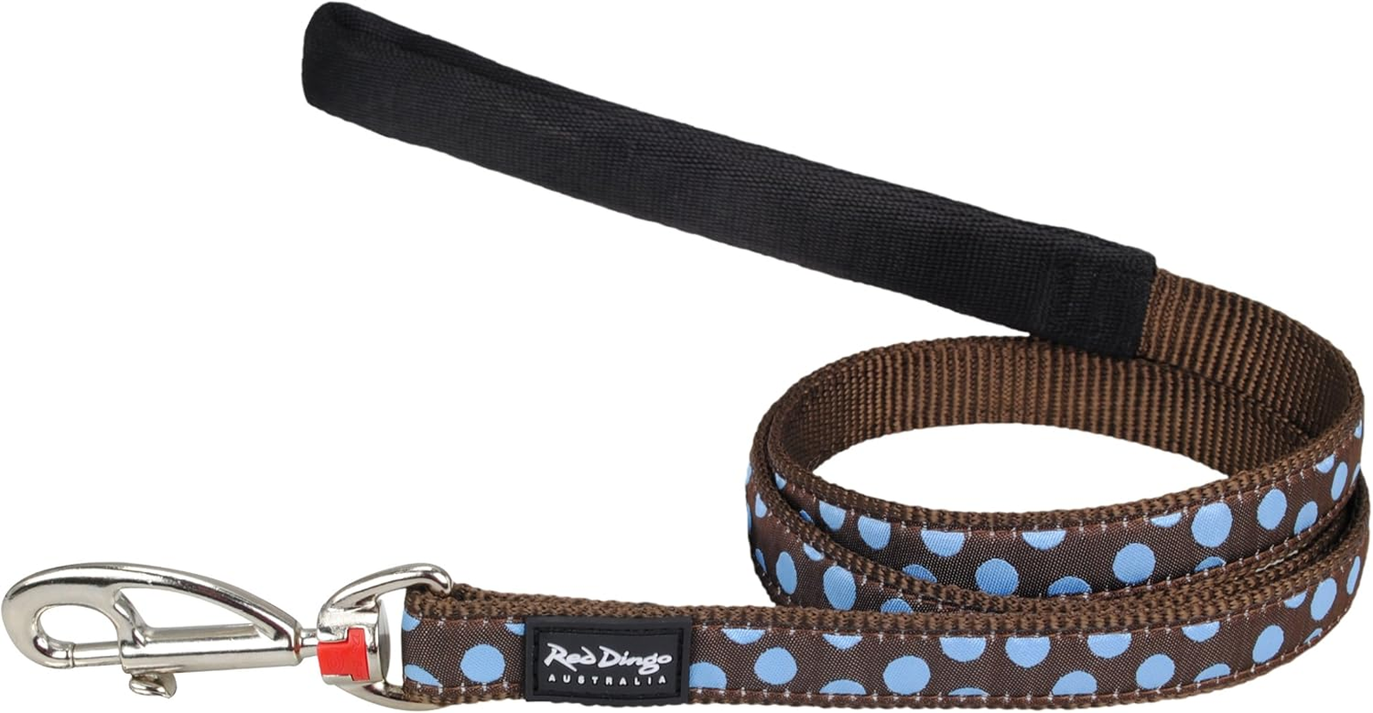 Red Dingo Dog Collar, Blue Spots on Brown, 20Mm MEDIUM