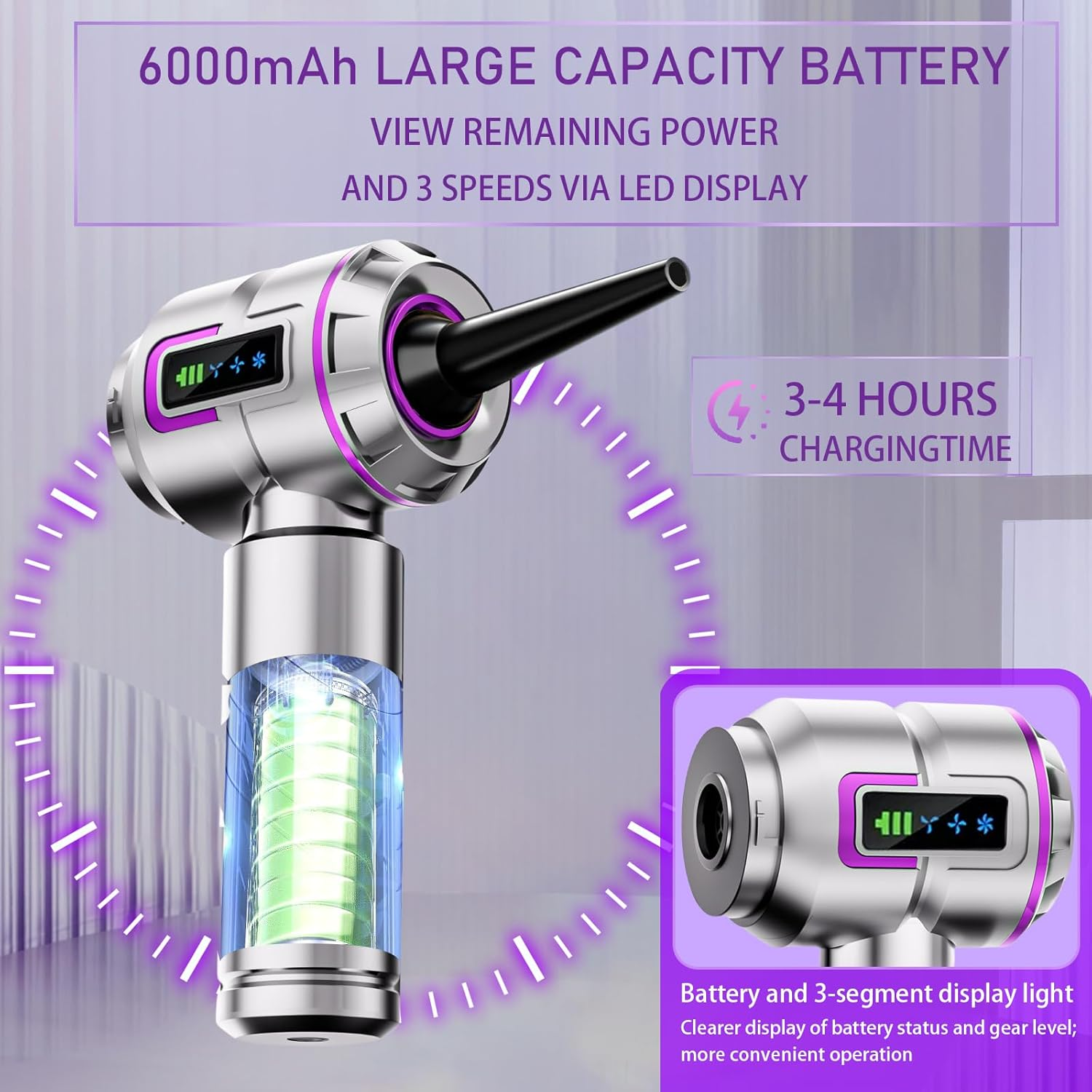 Lyiazsoy Car Vacuum Cleaner Cordless,27000Pa High Power Mini Vacuum Cleaner,Rechargeable Handheld Vacuum Cleaner,Car Hoovers for Pet Hair, Home, Office, Kitchen(Purple)