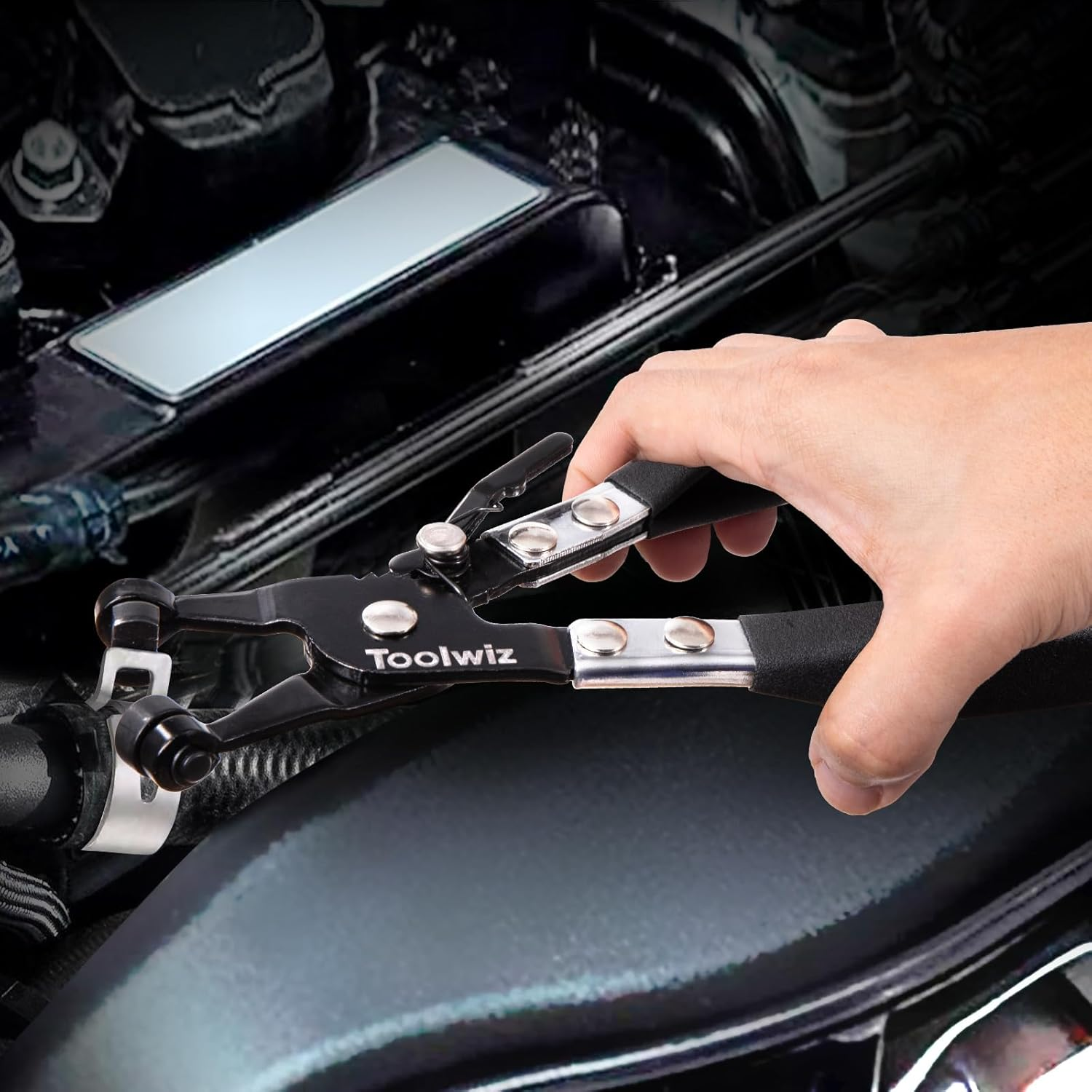 Toolwiz Hose Clamp Pliers, Spring Coolant Radiator Hose Clamp Pliers Set, Includes Flat-Band and 27" Flexible Long Reach Wire Spring Automotive Tools image number 5