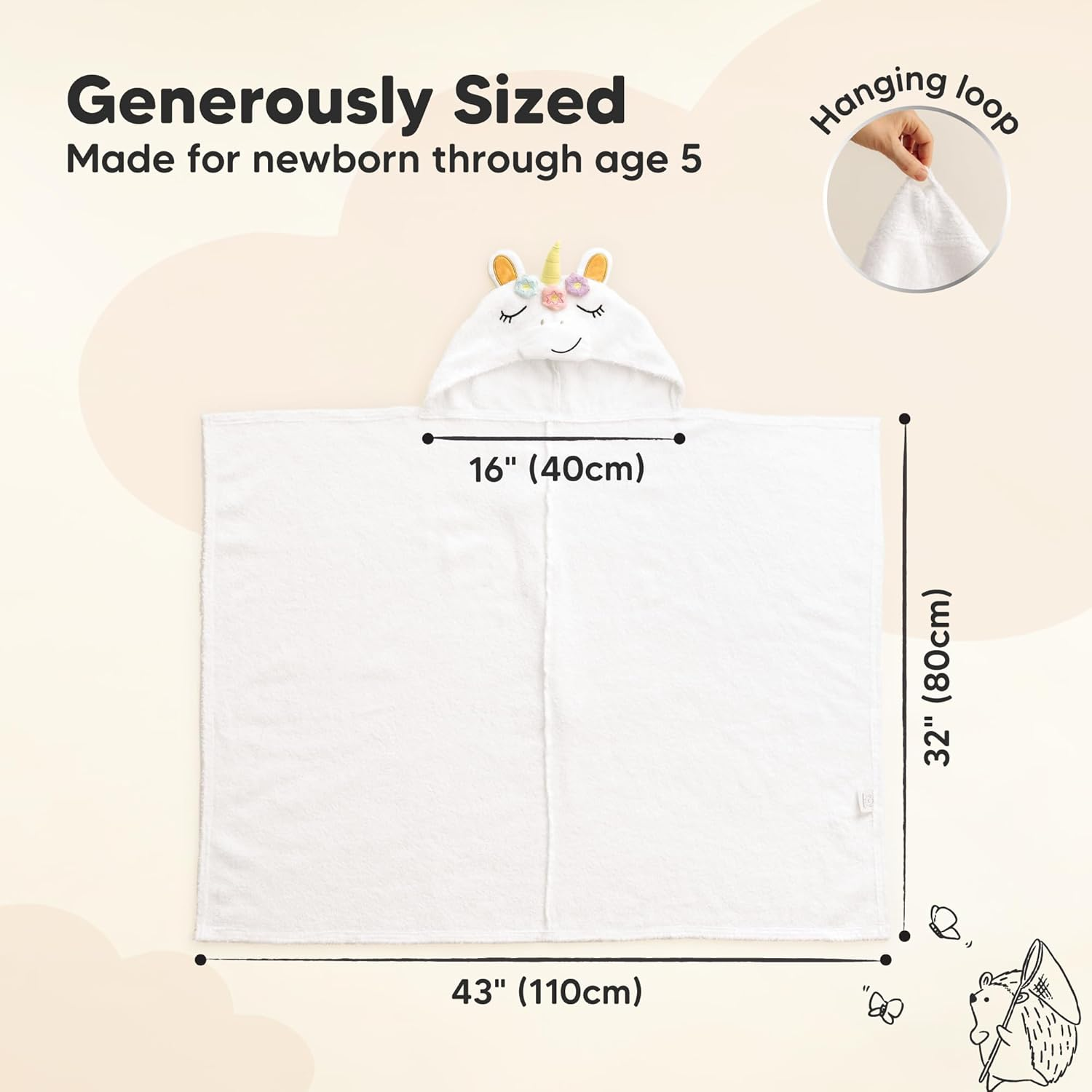 Keababies Organic Baby Towel with Hood for Girls, Boys - Soft, Absorbent, 100% Cotton Hooded Baby Towels for Newborns, Infants, Large Hooded Bath Towels for Babies, Newborn Baby Gifts (Uria) image number 4