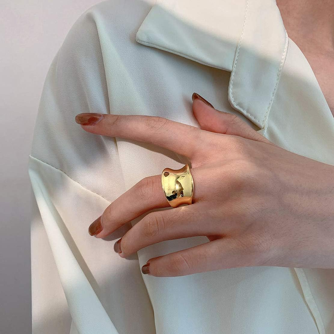 WAINIS 6 Pcs Chunky Gold Open Rings for Women Statement Boho Adjustable Rings Set