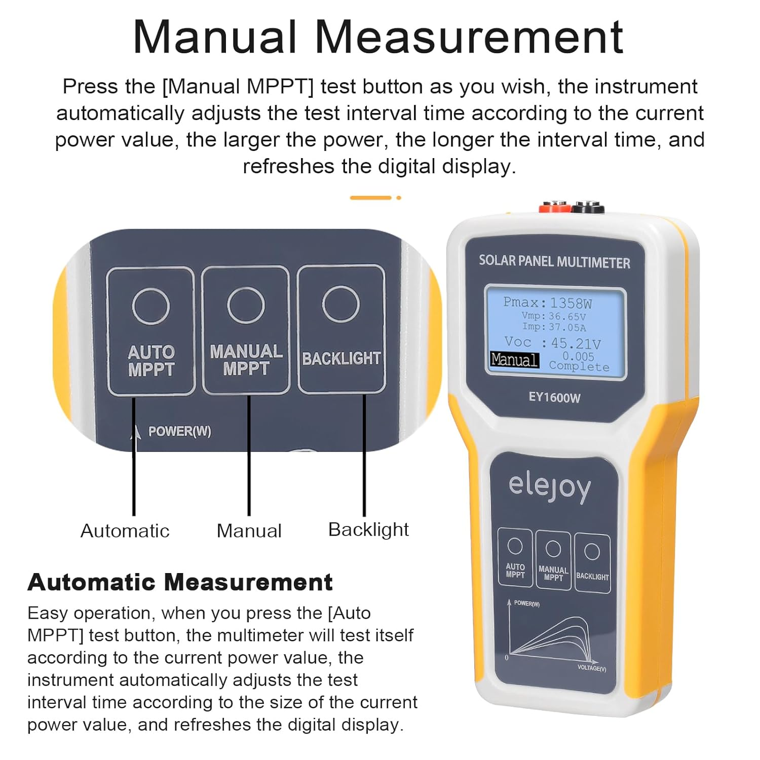 Domary 1600W Photovoltaic Panel Multimeter Solar Panel MPPT Tester Open Circuit Voltage Test Device Maximum Power Point Voltage Current Power Test Meter LCD Display with Backlight image number 5