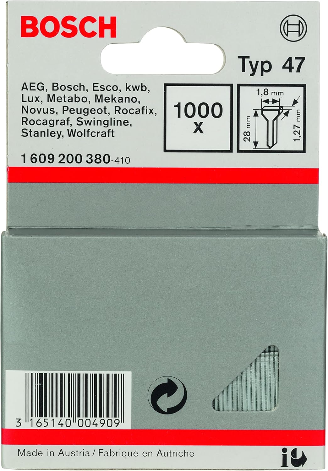 Bosch Professional 1609200376 Nail Type 47, Silver, 1.8 X 1.27 X 16 Mm
