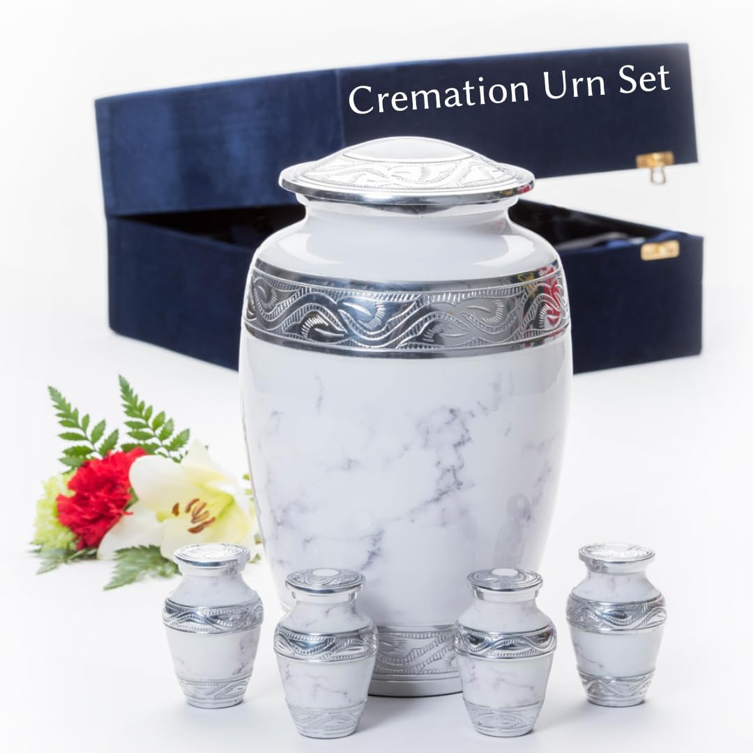 GR8 Keepsakes White Marble Urn with 4 Small Keepsake Urns for Human Ashes - Adult Male, Female, Decorative Cremation Urn image number 2