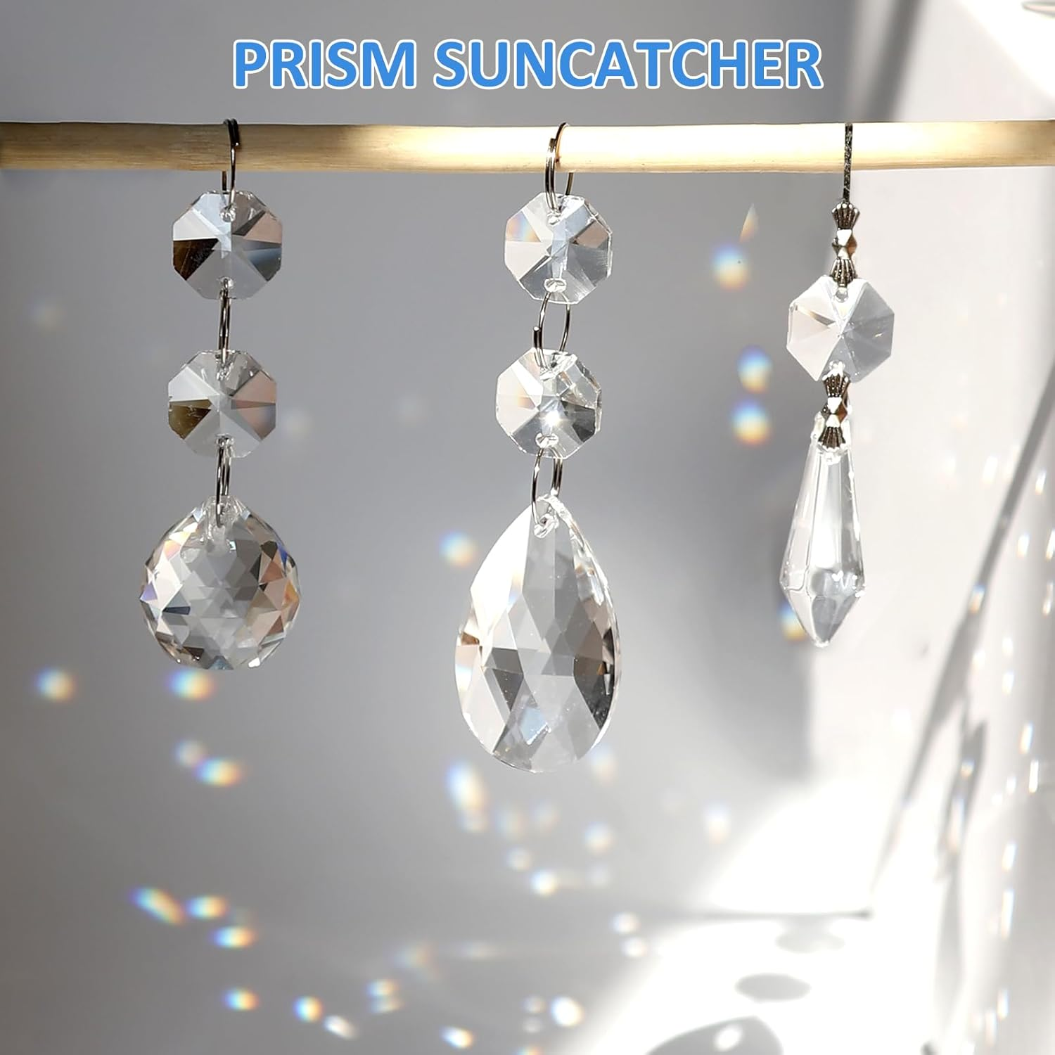 Milkary 44 Pack Chandelier Crystal Prism Replacement, 38Mm Hanging Clear Crystal Glass Bead Prisms 20Mm Chandelier Crystals Modern for Foyer Wedding Lamp Windows Christmas Tree Decoration image number 5