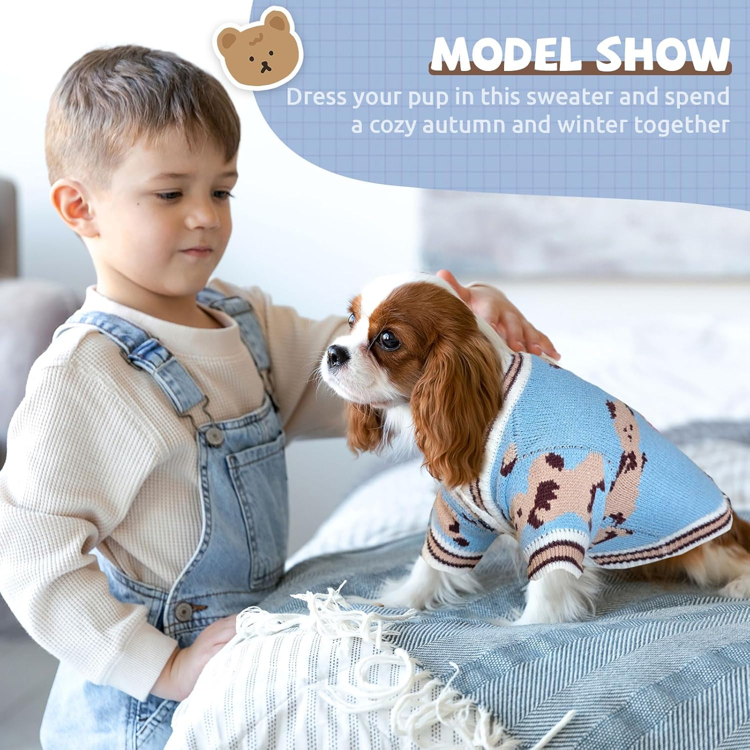 Small Dog Sweaters Cute Bear Knitted Dog Cardigans Clothes for Small Medium Dogs Soft Pet Puppy Cat Knitting Outfits Fall Winter Warm Boy Girl Dogs Knitwear Coat Apparel（Blue,X-Small） image number 3