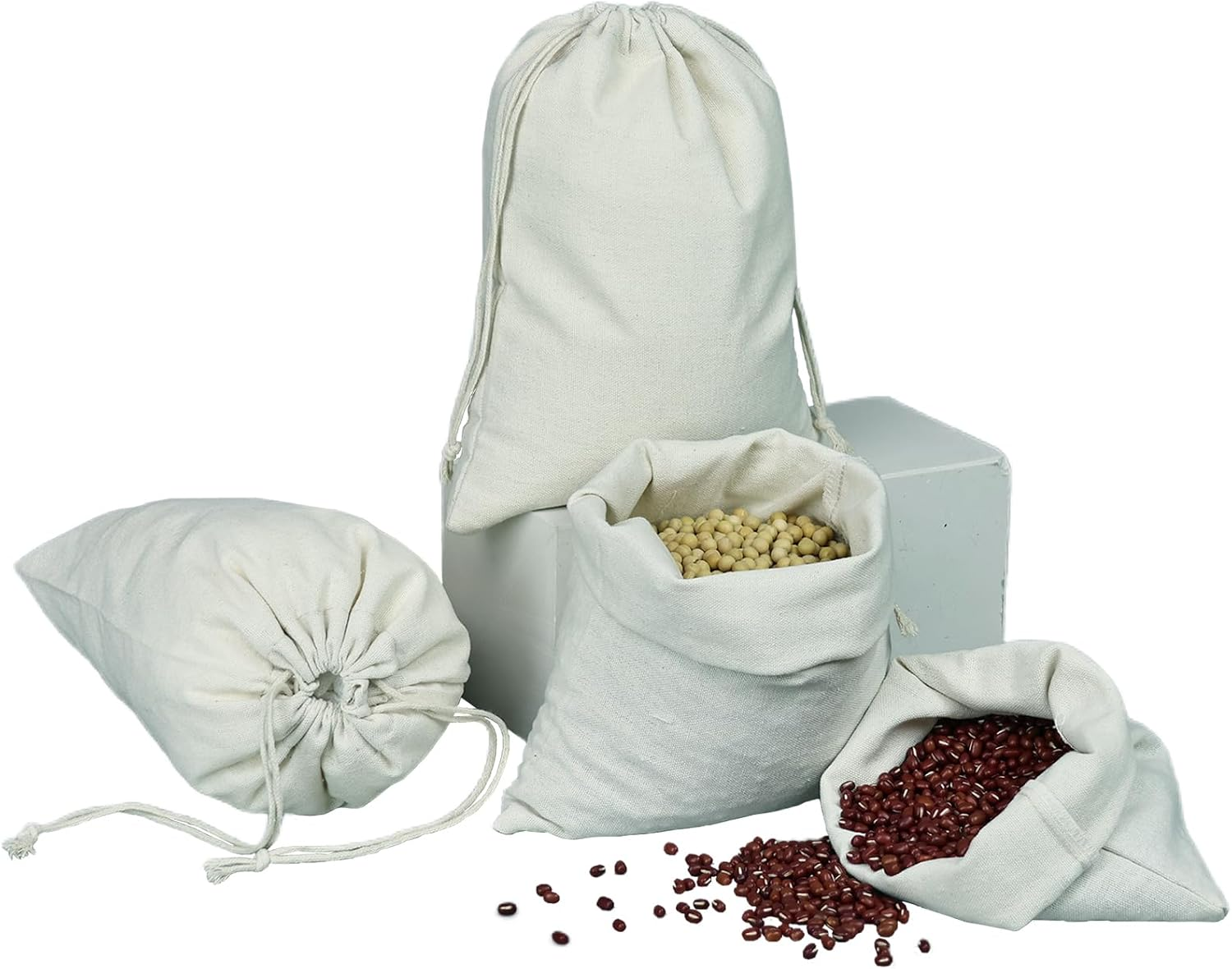 Natural Linen Drawstring Bags Bulk Linen Calico Cotton Bag 4 Packs Cotton Muslin Bags 20 * 25Cm Storage Washable Eco-Friendly Shopping Bag image number 5