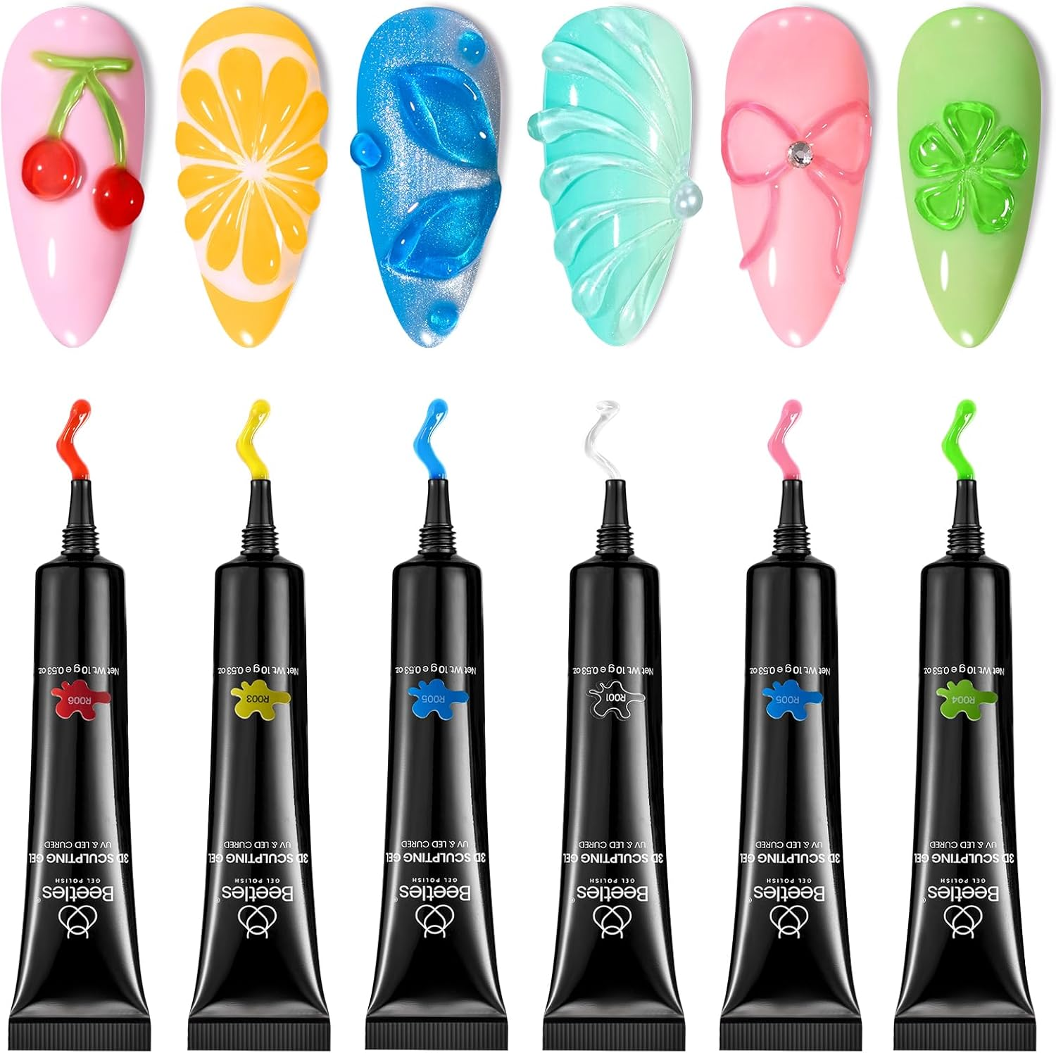 Beetles 3D Nail Sculpting Gel for Nail Art - 6 Colors No Wipe Nail Polish Rhinestone Nail Art Glue for Drawing Molding Sculpture Jewelry Decoration Manicure DIY Design image number 4