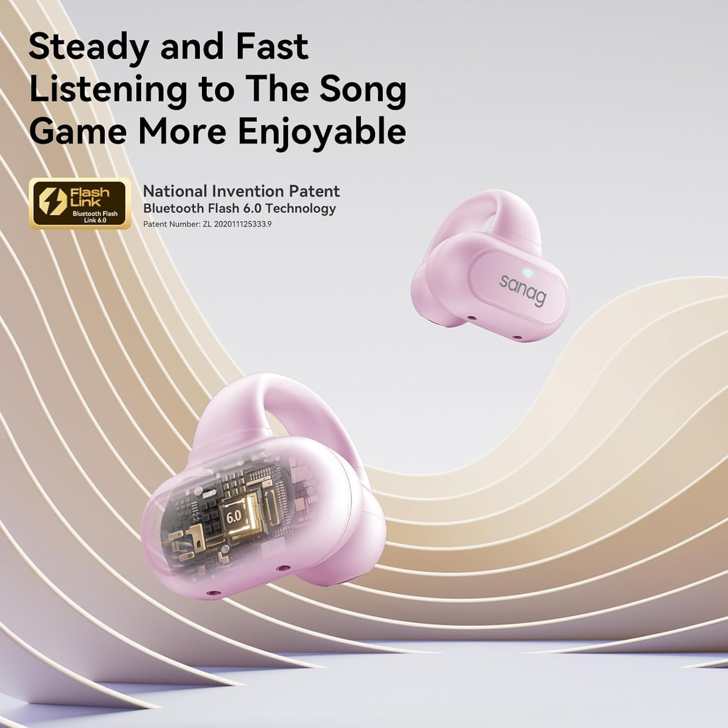 Sanag Z50SPRO Open Ear Wireless Earbuds Bluetooth 5.3 with Microphone Clip on Ear Headphones with Charging Case Compatible with Iphone/Samsung Phone for Men, Women(Pink)