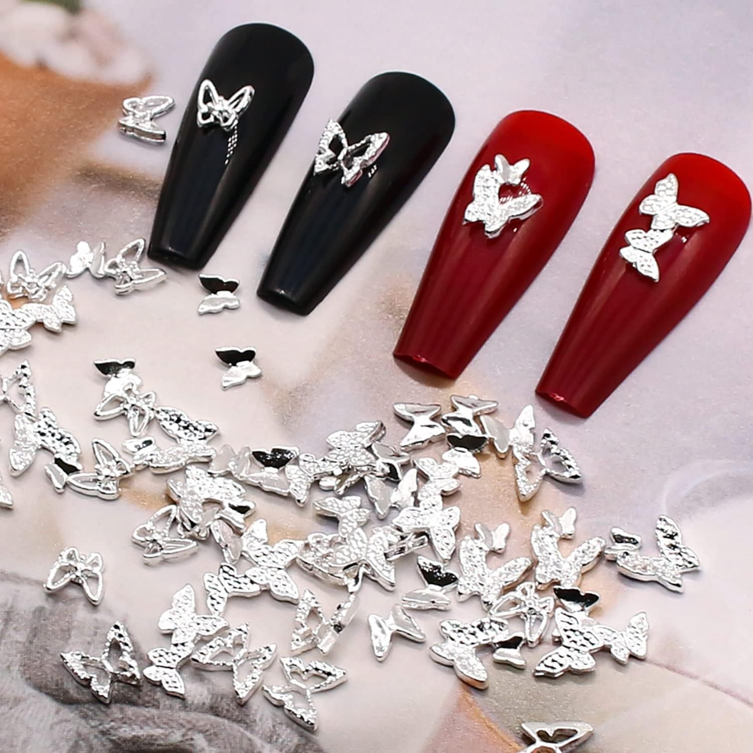 DANNEASY 70Pcs Butterfly Nail Charms 3D Nail Butterfly Charms for Nails Design Alloy Nail Jewels Nail Decoration for Acrylic Nails DIY Craft Nail Art Accessories (Silver/7Style) image number 4