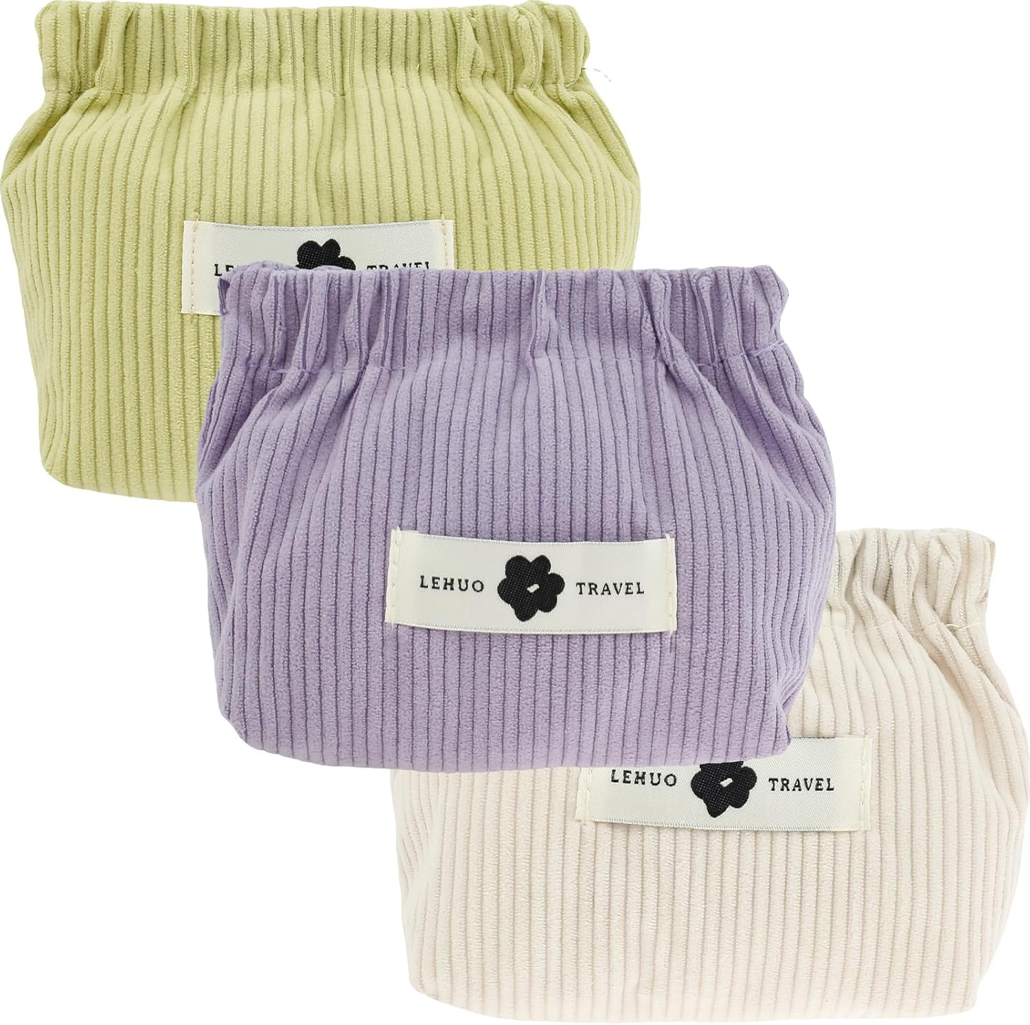 ZLHETWT 3Pcs Corduroy Elastic Hair Tie Organizer - Corduroy Elastic Storage Bag Pouch - Pocket Cosmetic Bag Squeeze Top - Hair Accessory Organizer for Women Girls 12X13X5Cm (Combination 2)