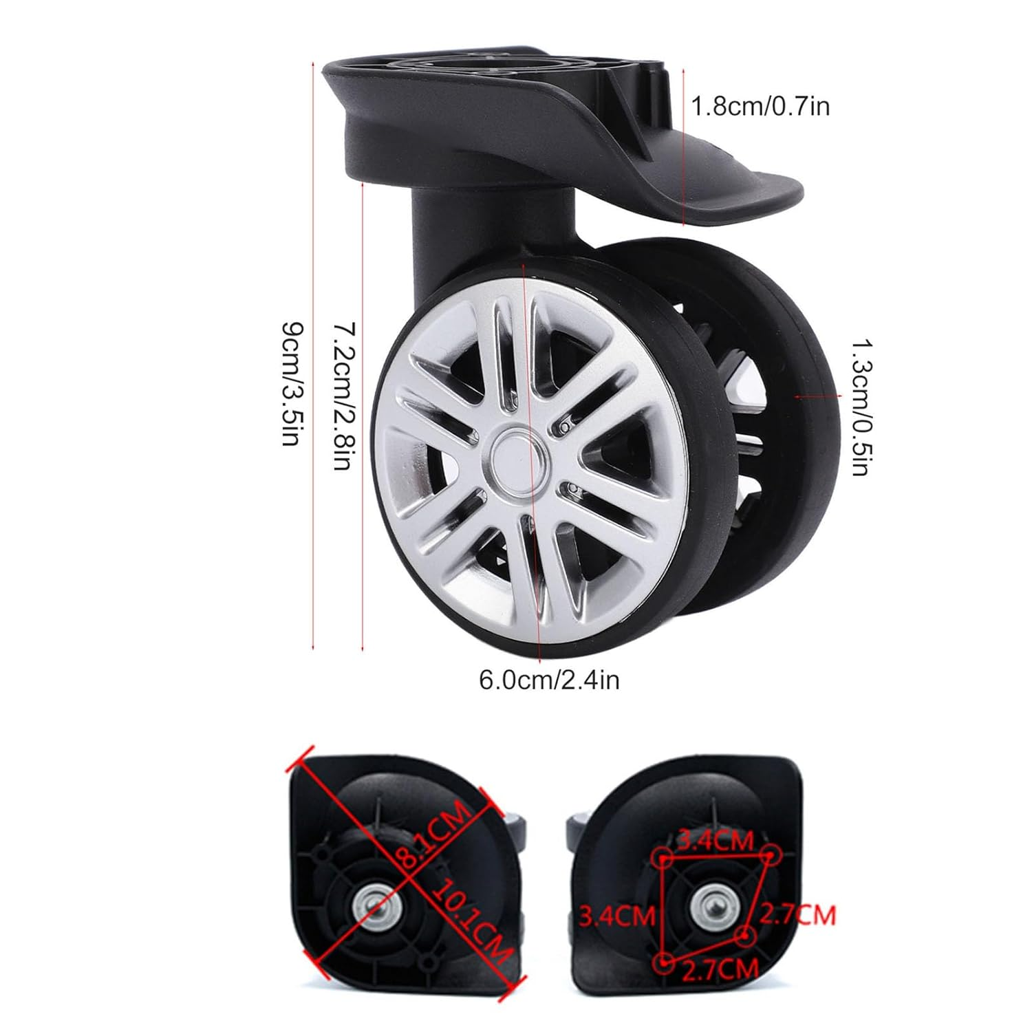 1 Pair of Luggage Wheels, 1 Pair Universal Luggage Swivel Wheels Suitcase Swivel Casters Repalcement Mute Double Row Wheels image number 5
