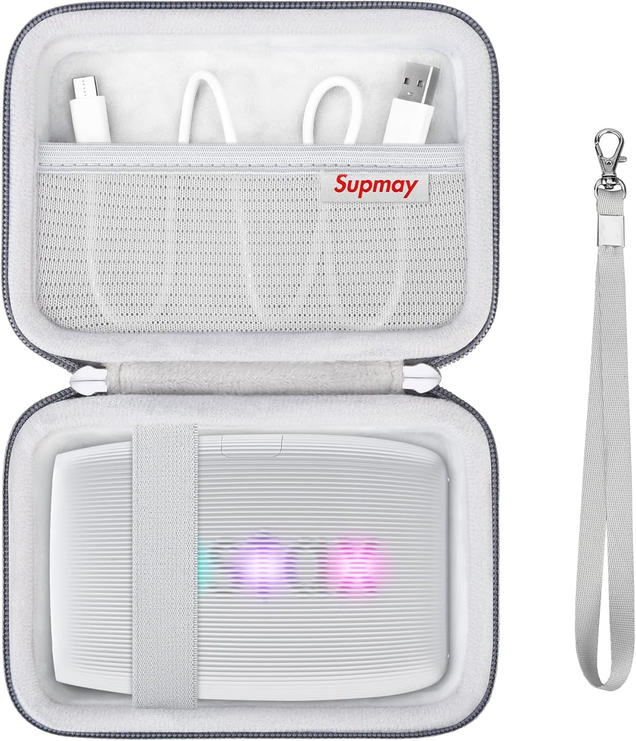 Supmay Hard Carrying Case for Fujifilm Instax Mini Link 3/2 Smartphone Printer, Travel Storage Case with Mesh Pocket for USB Cable, Instax Mini Film, White