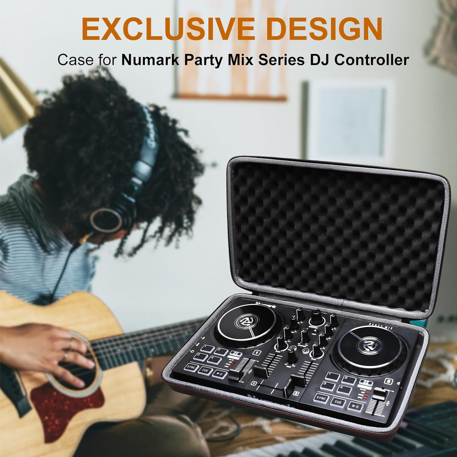 LTGEM EVA Storage Case for Numark Party Mix II or Numark Party Mix - DJ Controller or Native Instruments Maschine Mikro Mk3 Drum Controller (Outer Black+Inner Grey) image number 5