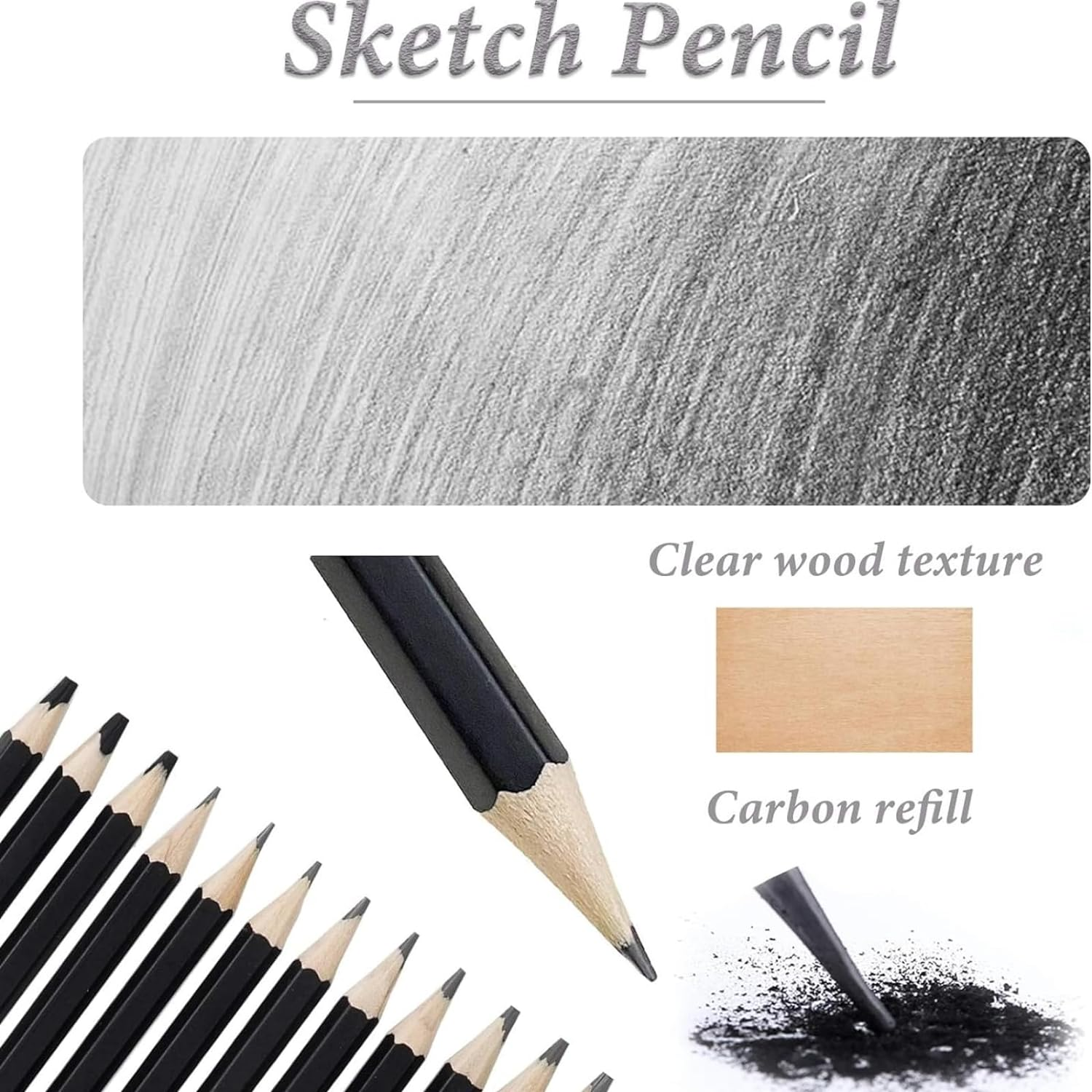 MAIHUO 12 Pcs Graphite Pencils Set,Drawing Sketch Pencil Set,Art Set for Adults,Beginner,Profession Sketch Pen,8B,7B,6B,5B,4B,3B,2B,B,Hb,F,H,2H - Blackblack image number 6