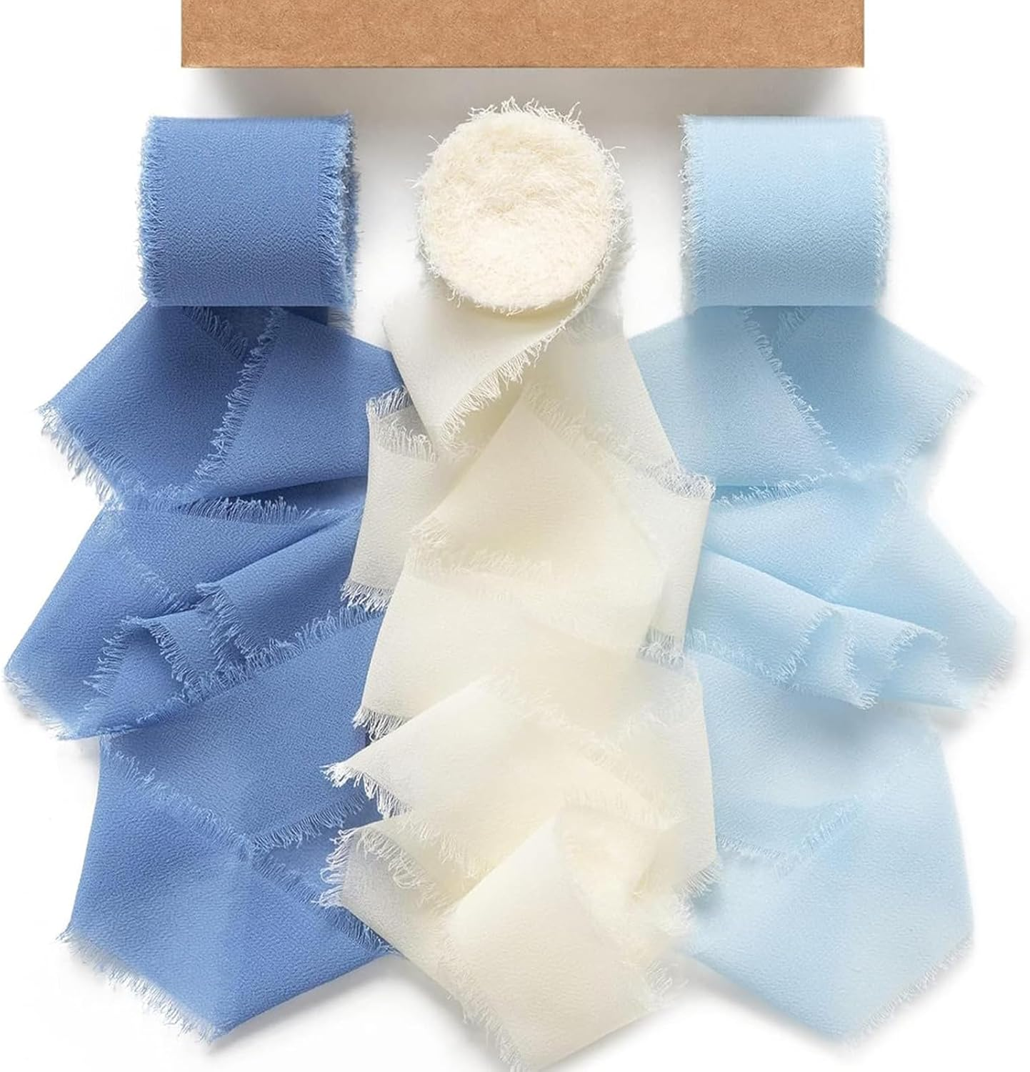 JOWILIN Chiffon Silk Ribbon Fringe, 3 Rolls 1.5" &times; 5.5Yd Handmade Ribbon, Frayed Edges Ribbon for Wedding Invitations Gifts Wrapping DIY Crafts, Bridal Bouquets Party Decorations (Pink)