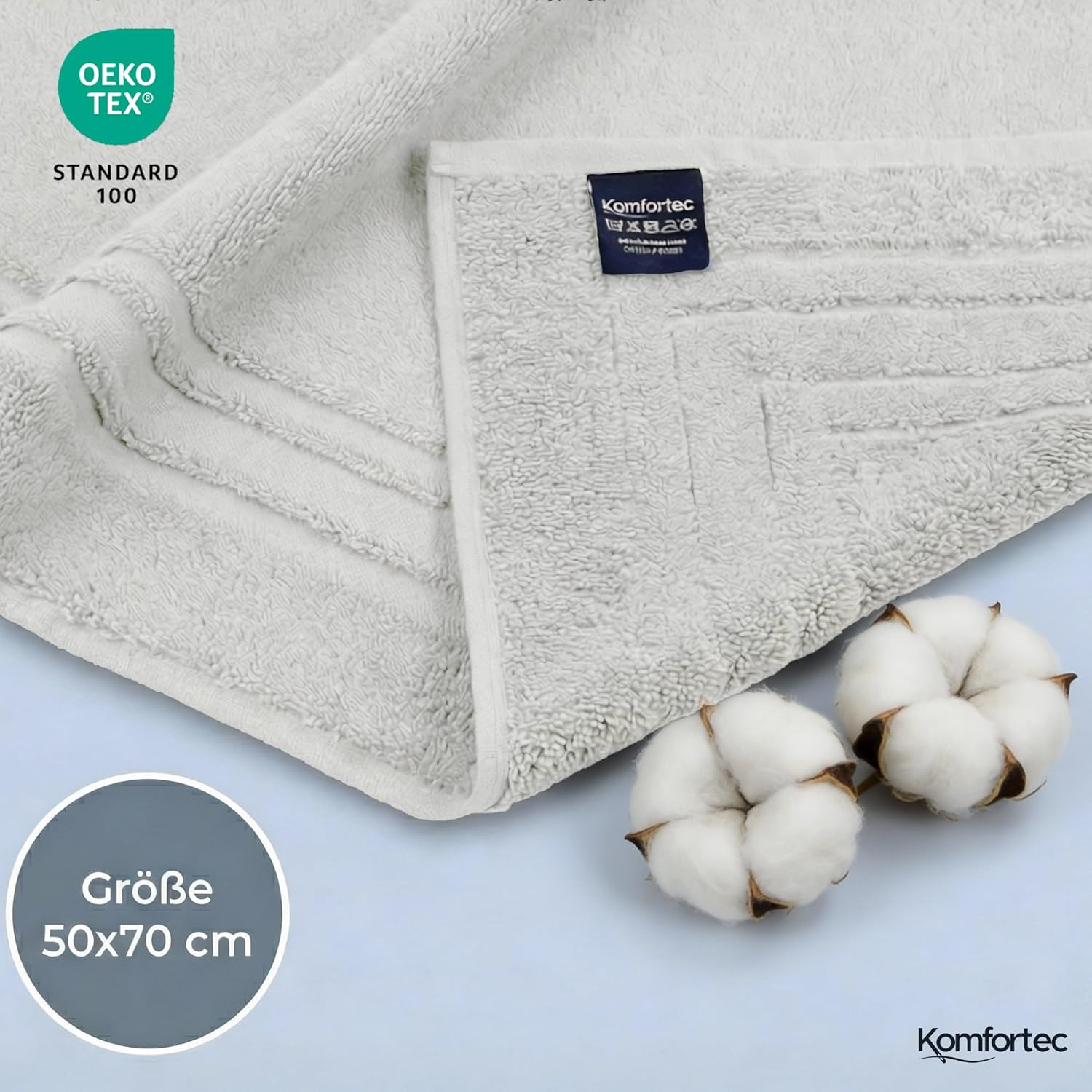 Komfortec Bath Mat Set, 2 Pieces, Terry Cloth Shower Mat, Washable Shower Mat & Bath Mat, 600 G/M&sup2; & 100% Cotton, Absorbent & Quick Drying, 50 X 70 Cm, White image number 4