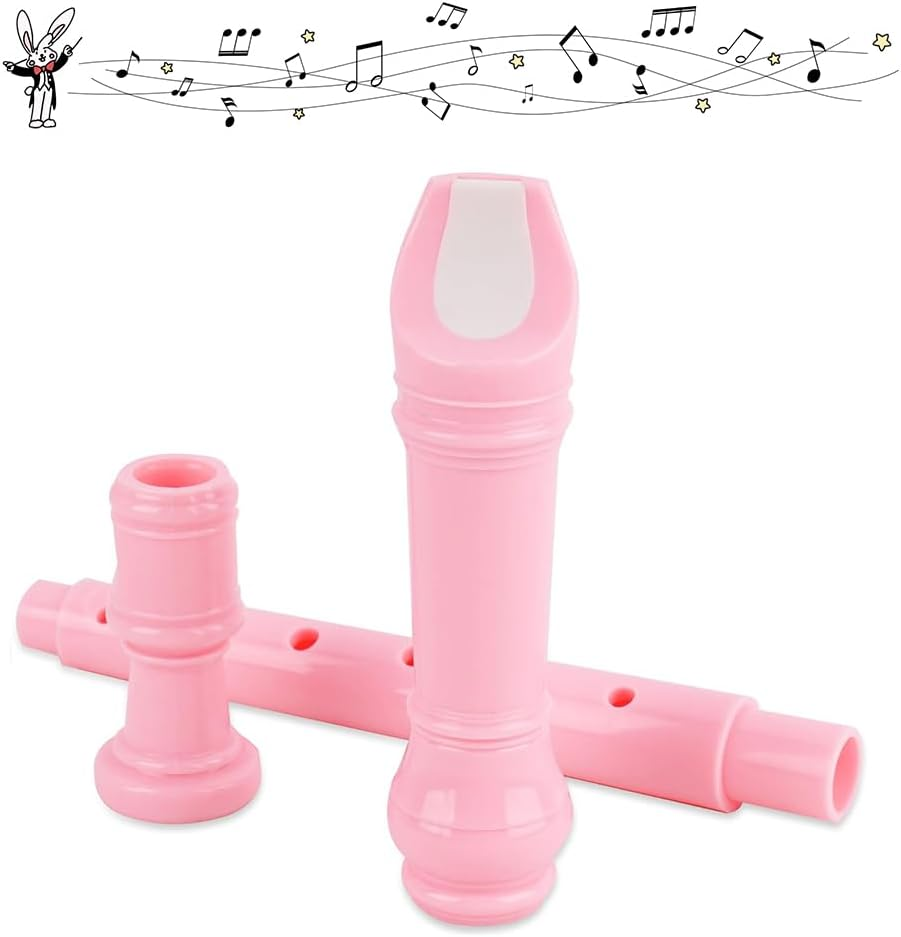 8Hole Descant Soprano Recorder, German Style Treble Flute, Plastic Clarinet with Fingering Chart, Instructions, Cleaning Rod and Bag - Pink - Black image number 6