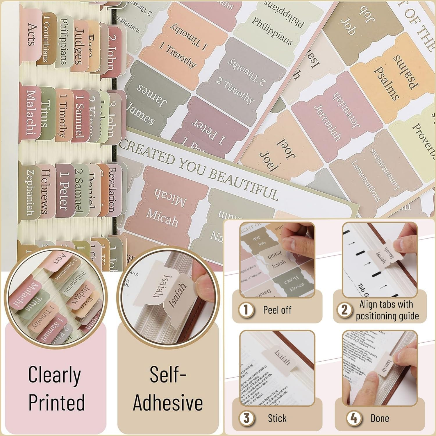 Bible Tabs for Women & Men, 75 Tabs, Laminated Bible Tabs for Study Bible, Large Print Neutral Bible Tabs for Easy Navigation, Boho Theme, Bible Index Tabs Bible Tabs, Boho Theme (C) image number 2