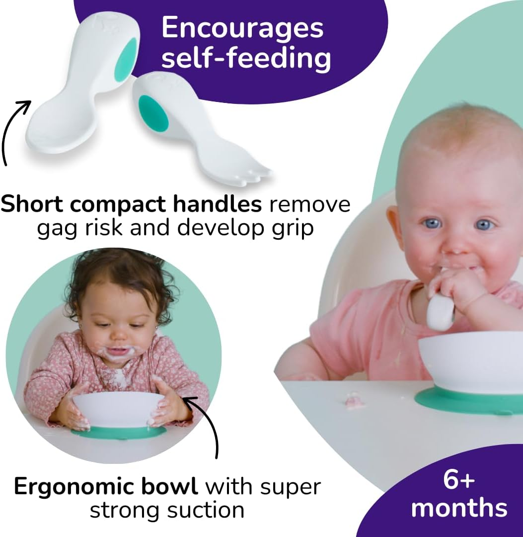 Doddl Baby Spoon and Fork, Cutlery Set for Babies 6+ Months, Learn to Self-Feed. Helps Weaning (Aqua), 3 Count (Pack of 1) image number 4