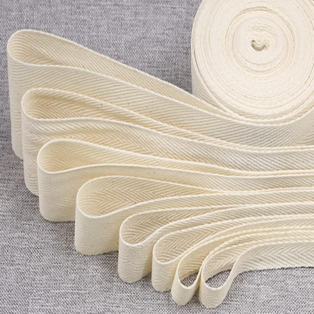 3/4 Inch Cotton Twill Tape Ribbon 55 Yard, Soft Natural Webbing Tape Roll Herringbone Bias Tape for Sewing DIY Crafts Home Decor, Beige image number 4