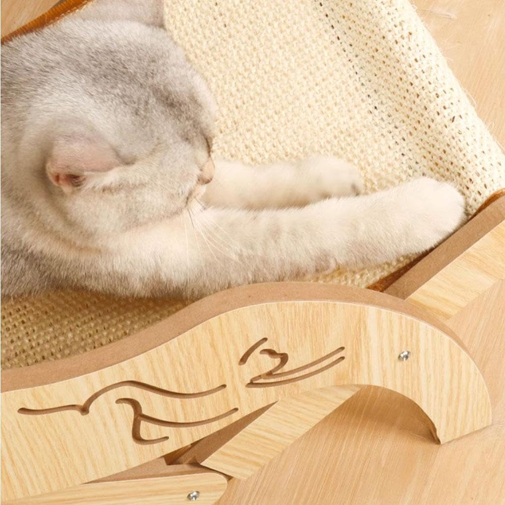 Cat Hammock Bed,Elevated Cat Bed Beach Chair with Sisal Scratcher for Indoor Cats,Adjustable Wooden Cozy Pet Bed for Indoor Cats Dogs Sisal Chair image number 4