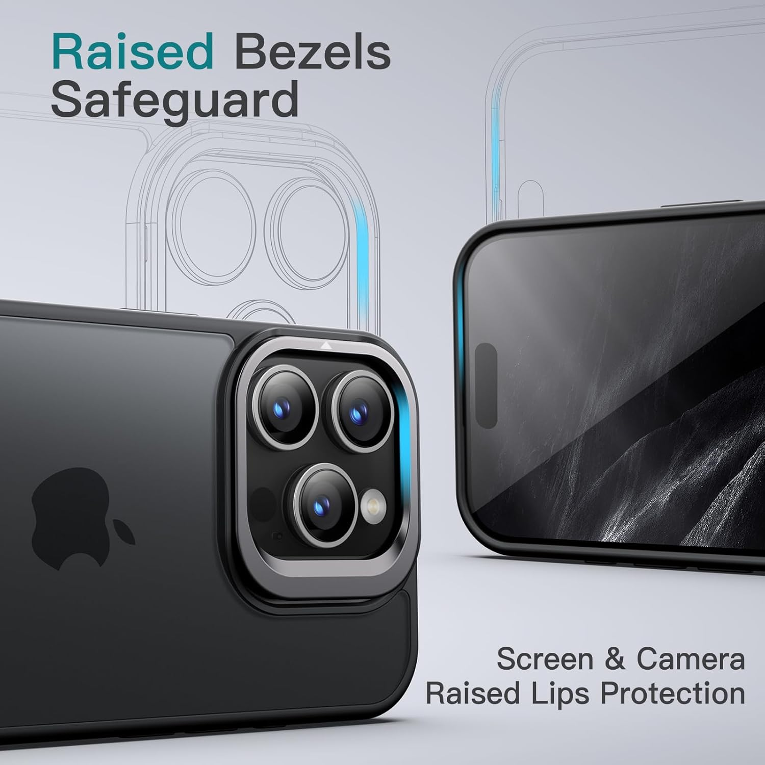 Jetech Kickstand Case for Iphone 15 Pro 6.1-Inch, Built-In Adjustable Camera Stand, Military Grade Drop Protection, Frosted Translucent Matte Back Shockproof Phone Cover (Black Titanium) - Black Titanium image number 6