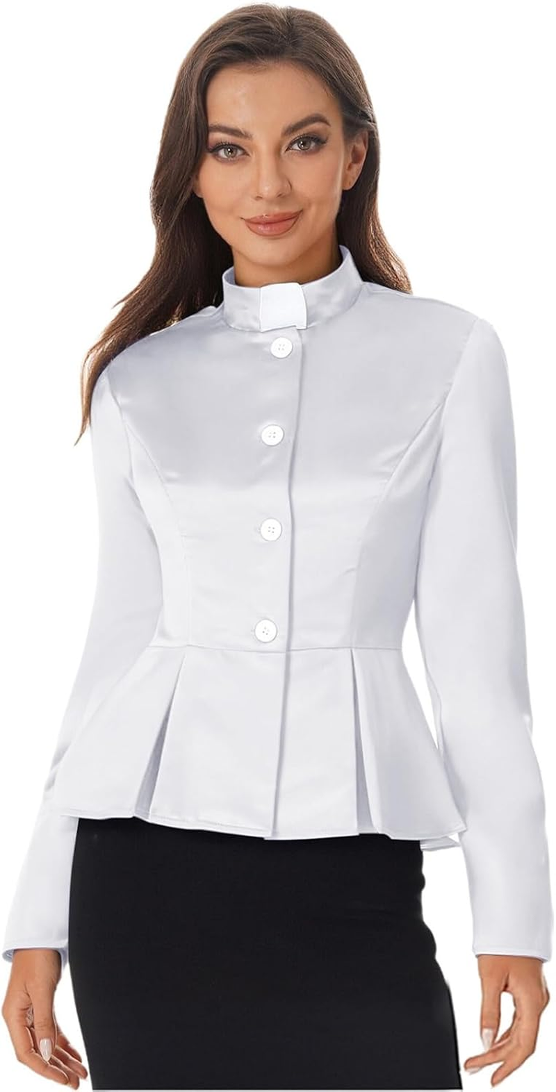 Yeahdor Womens Priest Shirt Clergy Dresses Minister Church Halloween Cosplay Costume image number 5