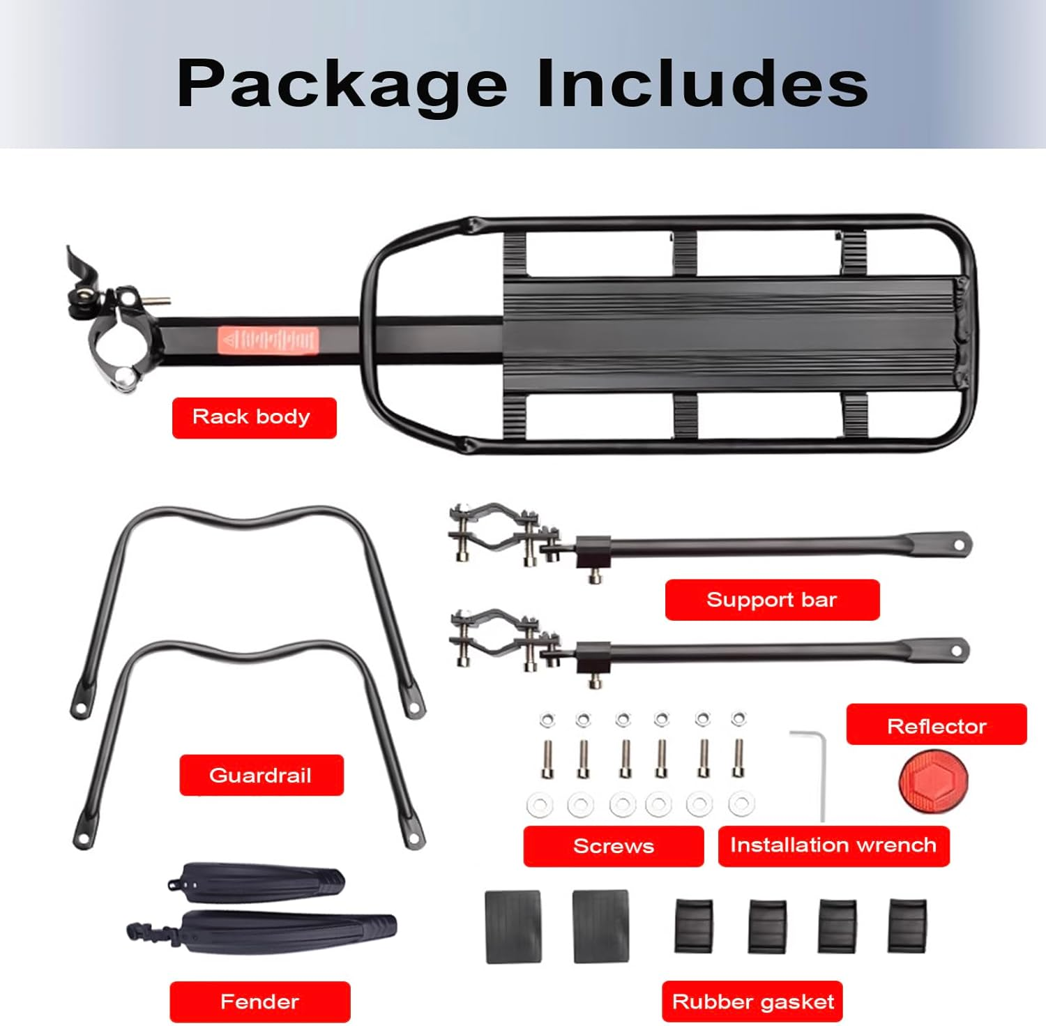 Bike Rear Cargo Rack - Adjustable Bicycle Trunk Pannier Back Rack with Fender and Reflector, Easy Install Quick Release Bike Luggage Carrier Rack with 130 Lbs Capacity for Mountain, Road, City Bikes image number 1