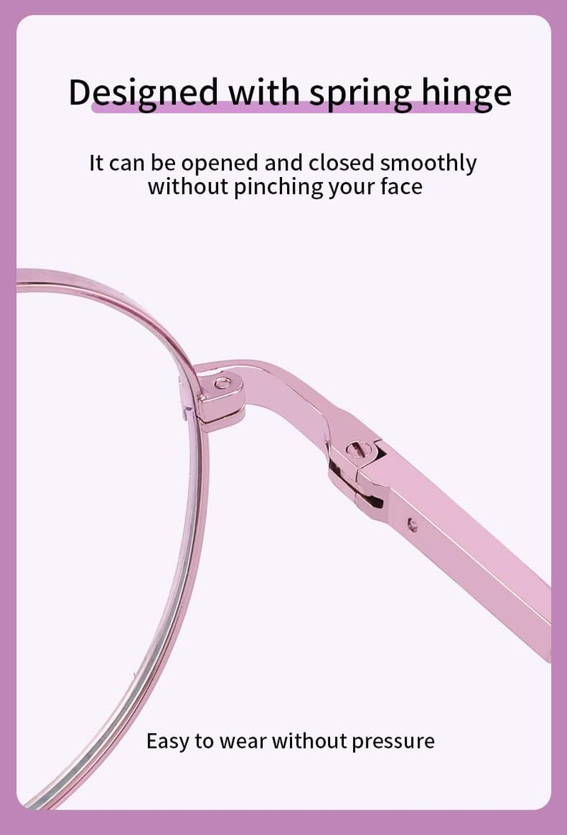 Reading Glasses for Women with Flex Memory Titanium, Blue Light Filter Glasses, Reading Aid, 0~4 Diopters, anti Blue, Cute, Round, High Definition, High Transparency, Black/Purple MT-003-W - 2.25 Diopters, Purple image number 5