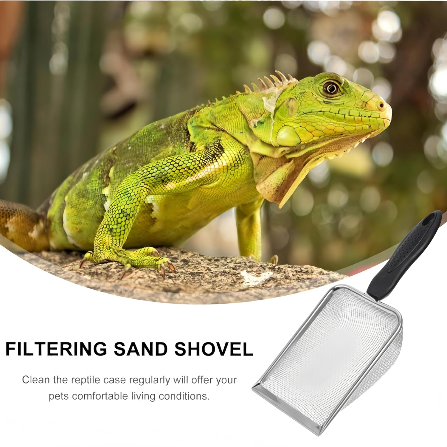 Pet Cleaning Tools Sand Draining Pet Litter Cleaner Holes Magnetic Window Cleaner Handheld Sand Sifter Spot Coop Cat Sand Sieve Reptile Litter Cleaner Stainless Steel Black image number 4