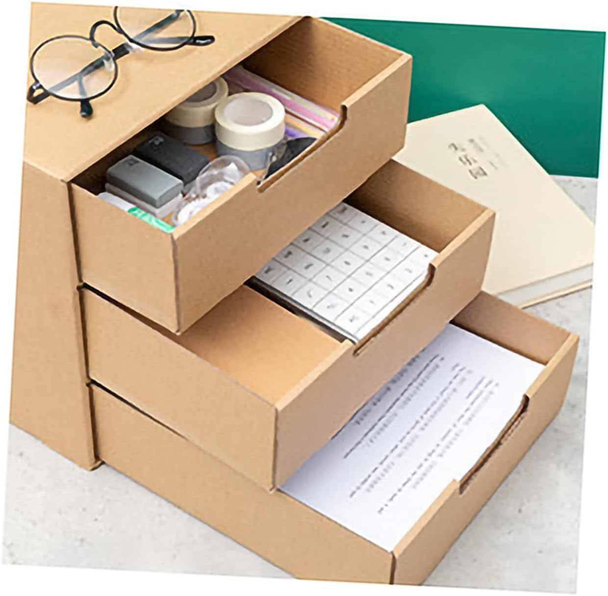 SEWACC Desk Drawer Organizer Sturdy Paper File Box Smooth Fixing Multi-Purpose Storage for Documents Stationery Accessories for Office Home Use image number 2