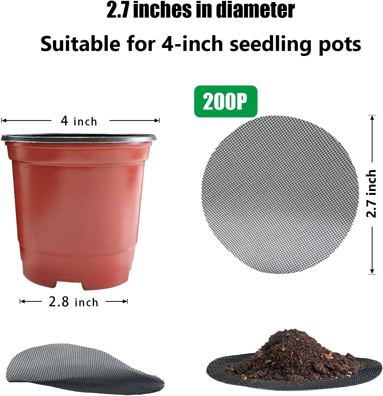 200 Pack 68MM, 2.7 Inch round Mesh Nets for Block Soil Leaking of 4 Inch Nursery Pots(Or Other Pots Bottom around 2.7") image number 1