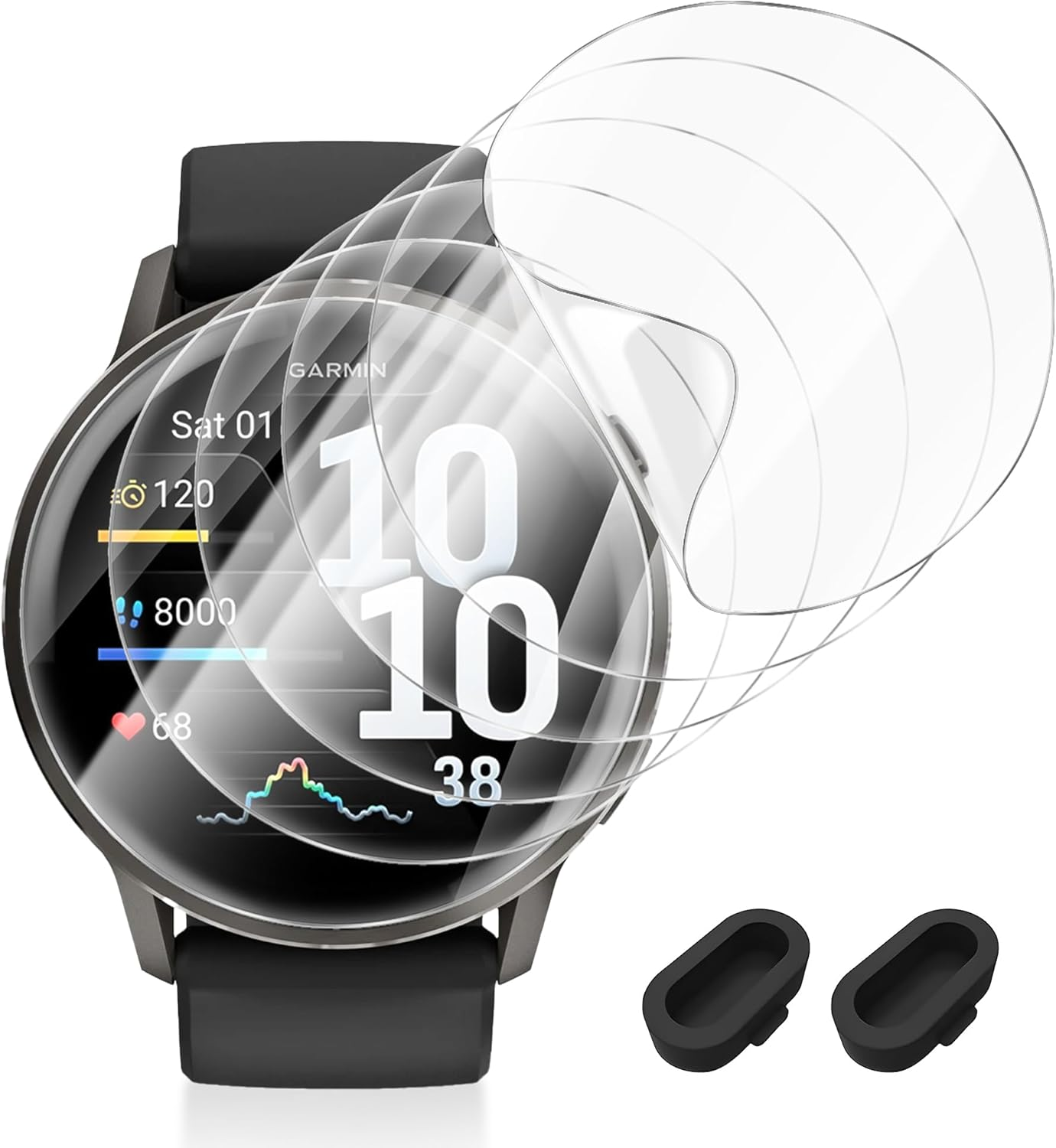 Suoman 6+2 Pack for Garmin Venu 4 45Mm Screen Protector, TPU High Definition Clear Protective Film(6)+ Silicone Anti-Dust Plugs(2), Full Coverage Flexible Anti-Scratch, No Bubble image number 4